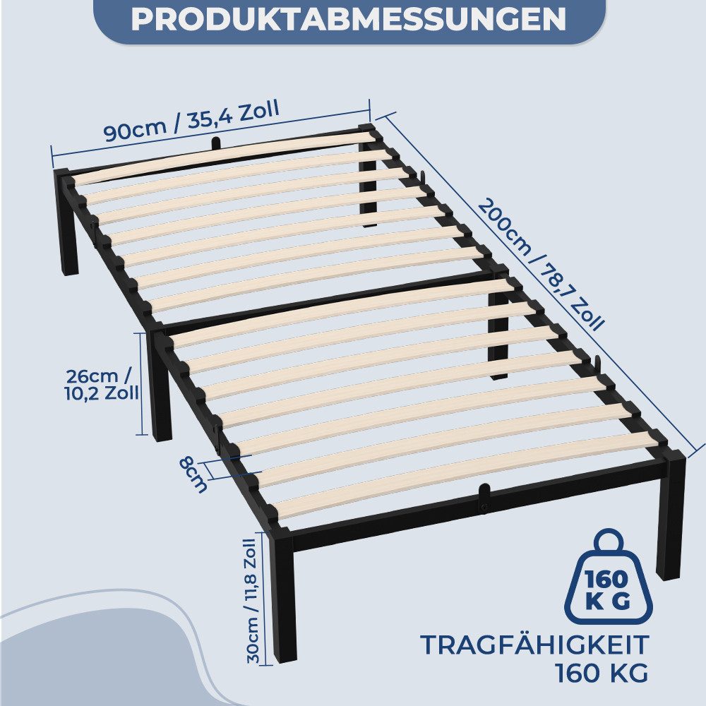 GLIESE Bettgestell Lattenrostbett mit Holzlattenrost (Bett), bis 160 kg belastbar, Matratzenstopper