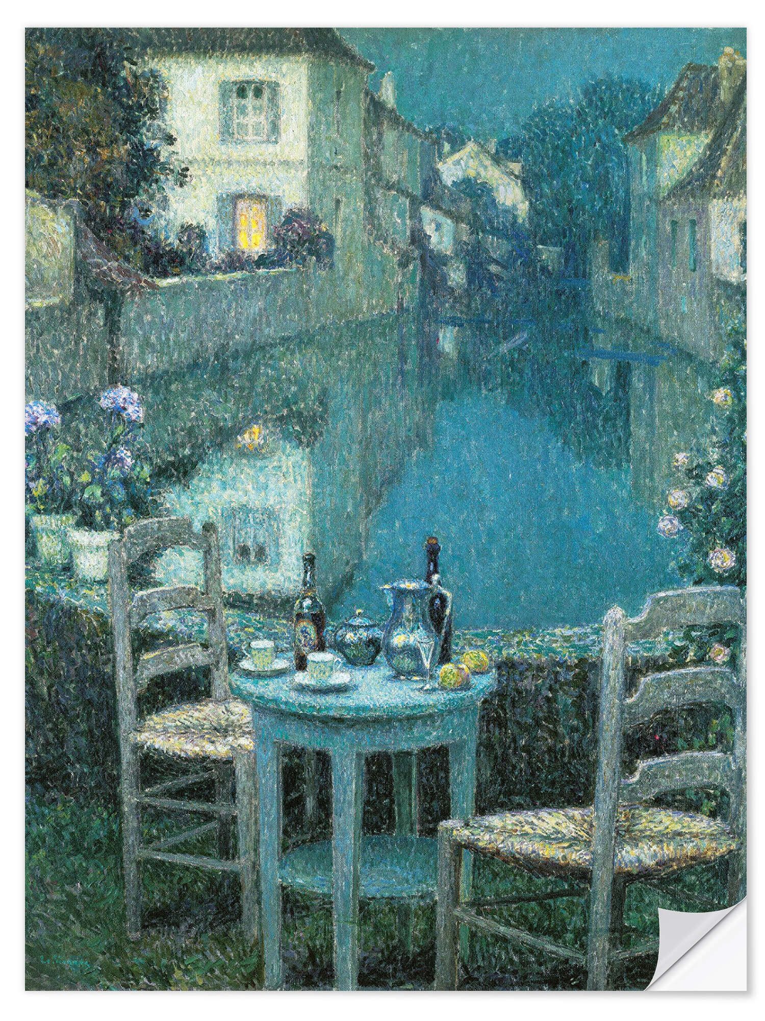 Posterlounge Wandfolie Henri Le Sidaner, Kleiner Tisch in der Abenddämmerung, Wohnzimmer Malerei