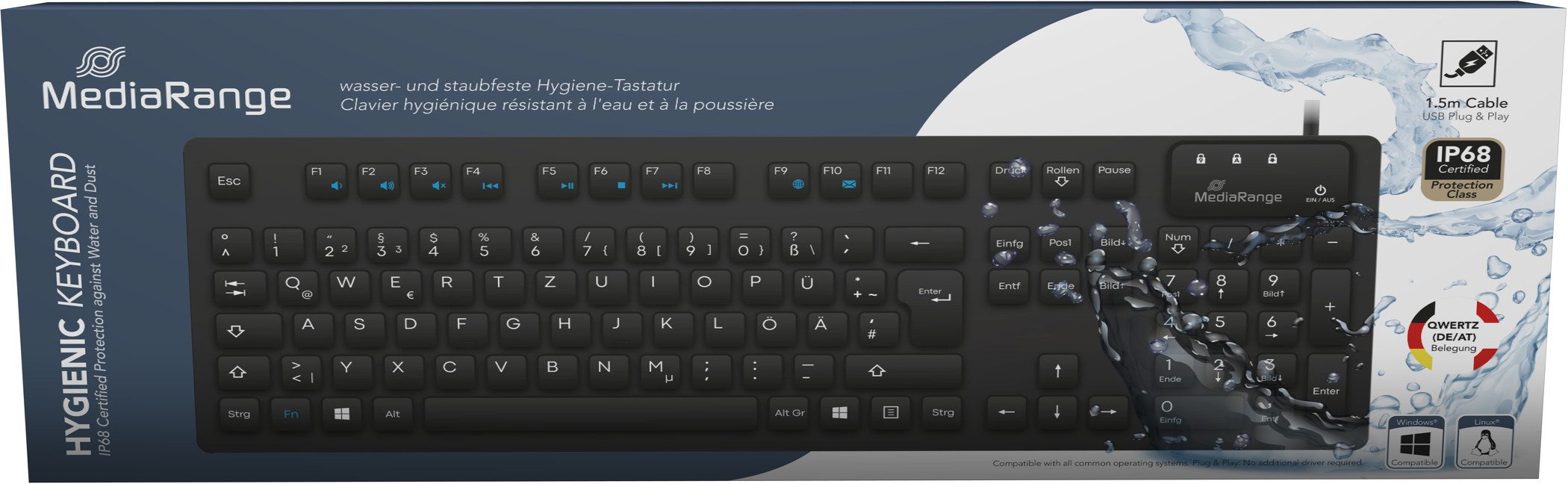 Intenso Hygiene Tastatur IP68 QWERTZ 124 Tasten und Touchpad schwarz MROS273 Tastatur