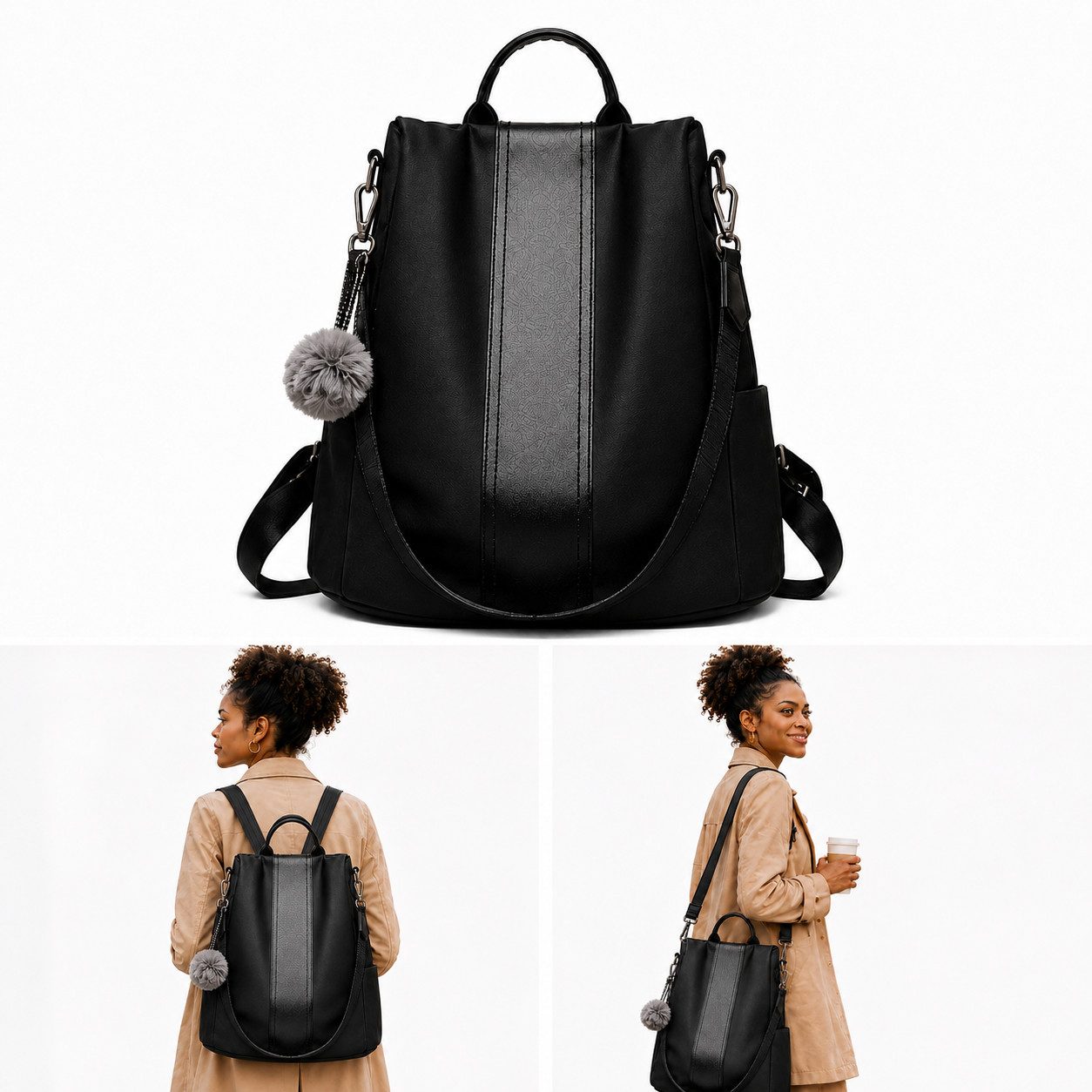 Toomoke Rucksack Cityrucksäcke Damen Anti-Diebstahl, Nylon, wasserabweisend, leicht, Rucksacktaschen 2-in-1, Schultertasche, 32 x 14 x 34 cm, Reise Alltag