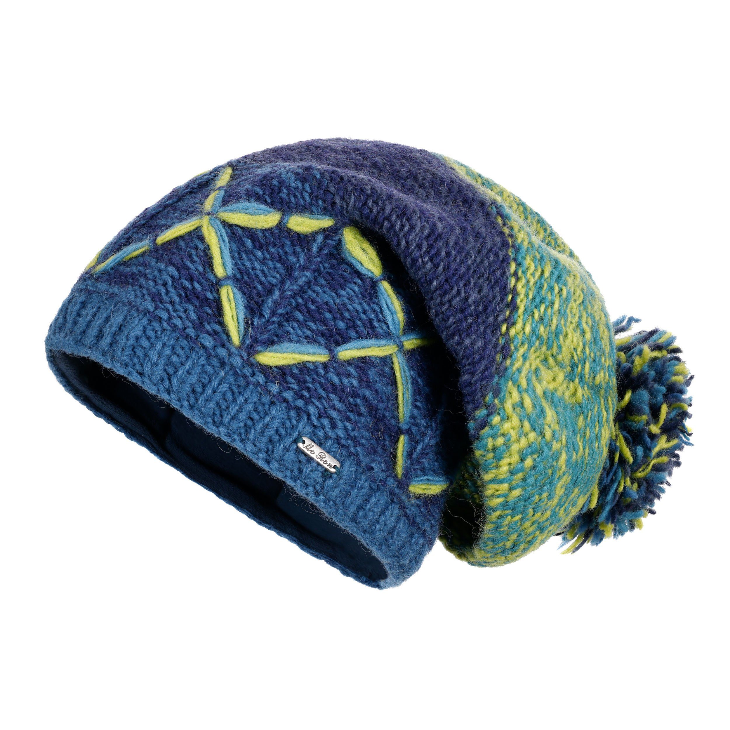 McRon Strickmütze Beanie Wollmütze Modell Faye gefüttert mit Fleece, mit Bommel, hoher Schurwollanteil