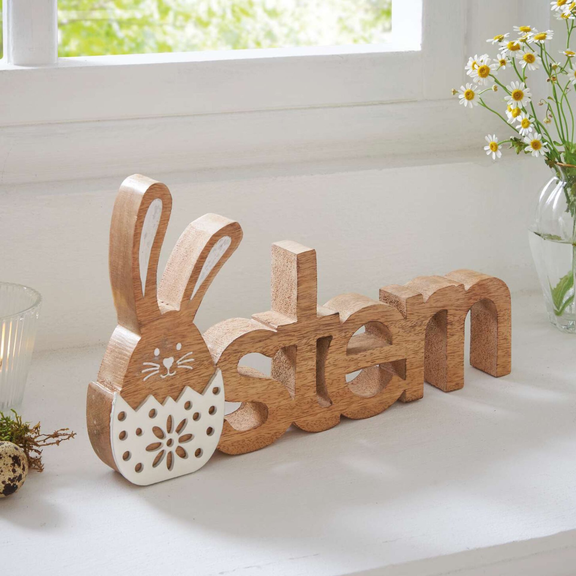 Home-trends24.de Deko-Schriftzug Ostern Schriftzug Holz Porzellan Ostern Deko Fenster 28 cm
