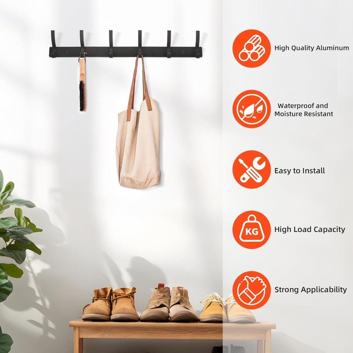 FELIXLEO Kleiderhaken Garderobenhaken Schwarz 12 Haken für Jacken Handtüche günstig online kaufen