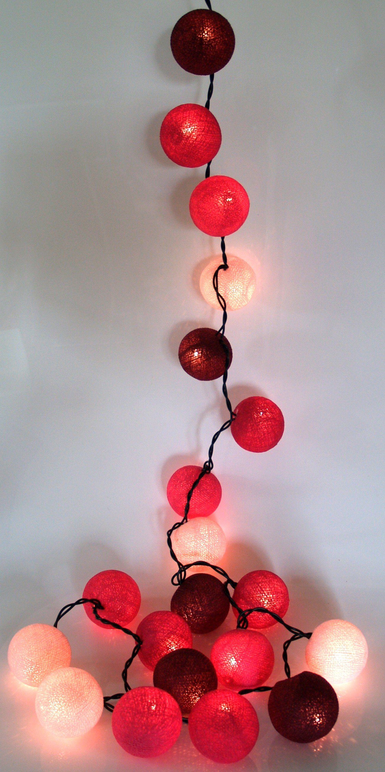 Guru-Shop LED-Lichterkette LED Lichterkette, rot/braun Lampion.. Ball Kugel Stoff