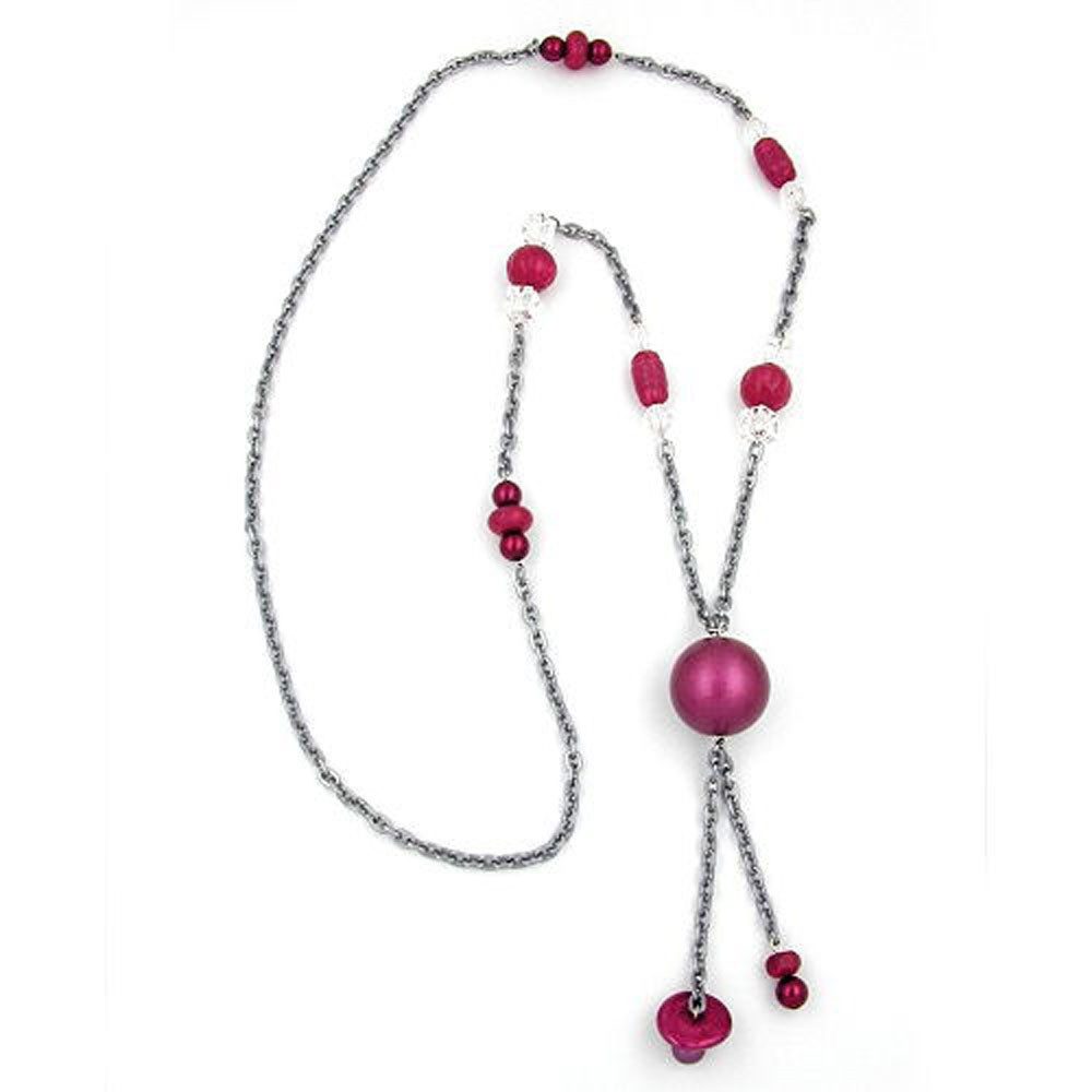 unbespielt Collier Kette Kunststoffperlen Altrosa-Grau-Kristall Aluminium 95 cm, Modeschmuck für Damen