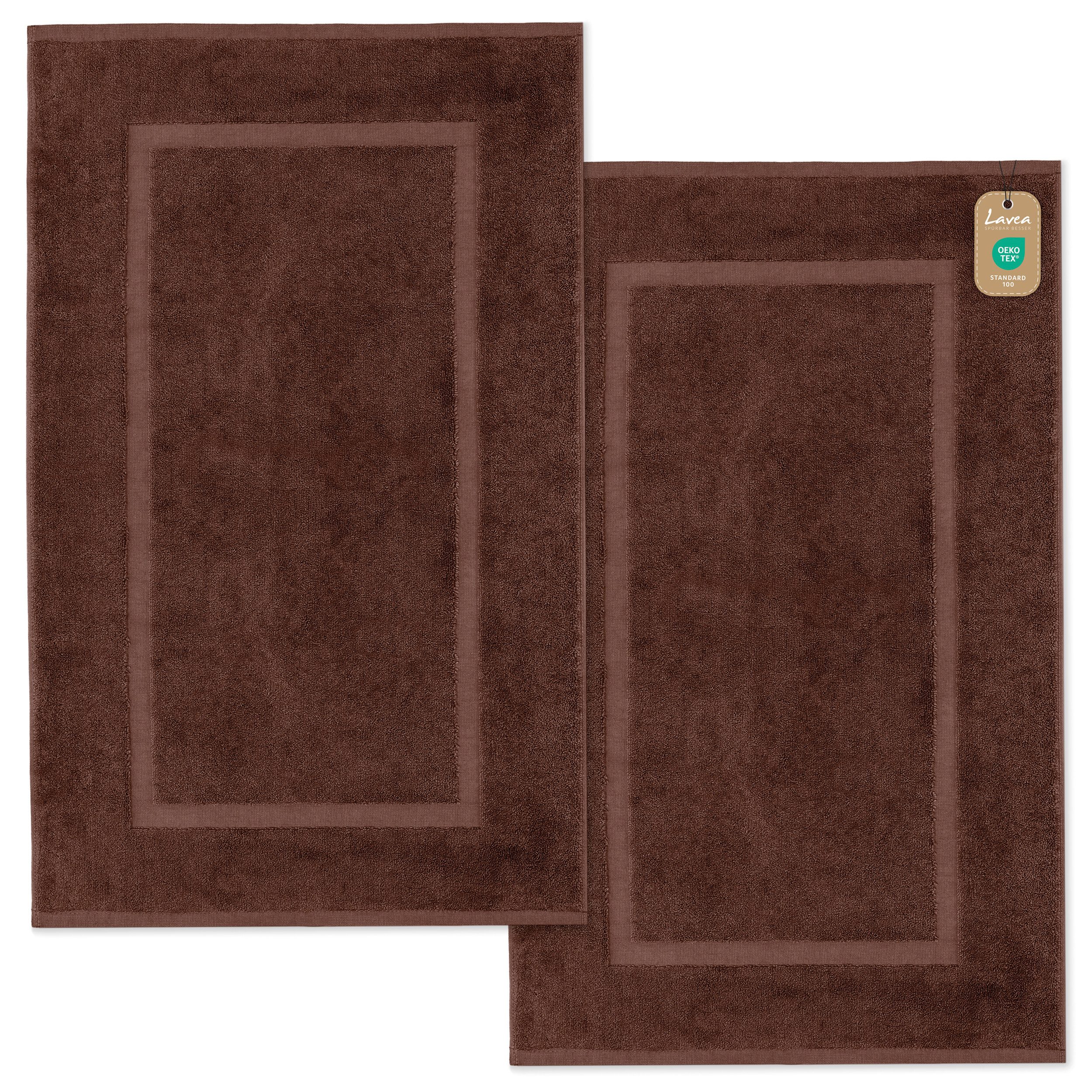 Lavea Badematte 2er Set Badeteppiche Elena Frottee 50x80 cm Badvorleger, 100% Baumwolle, 500 g/m² Frottier, weich & saugstark, pflegeleicht