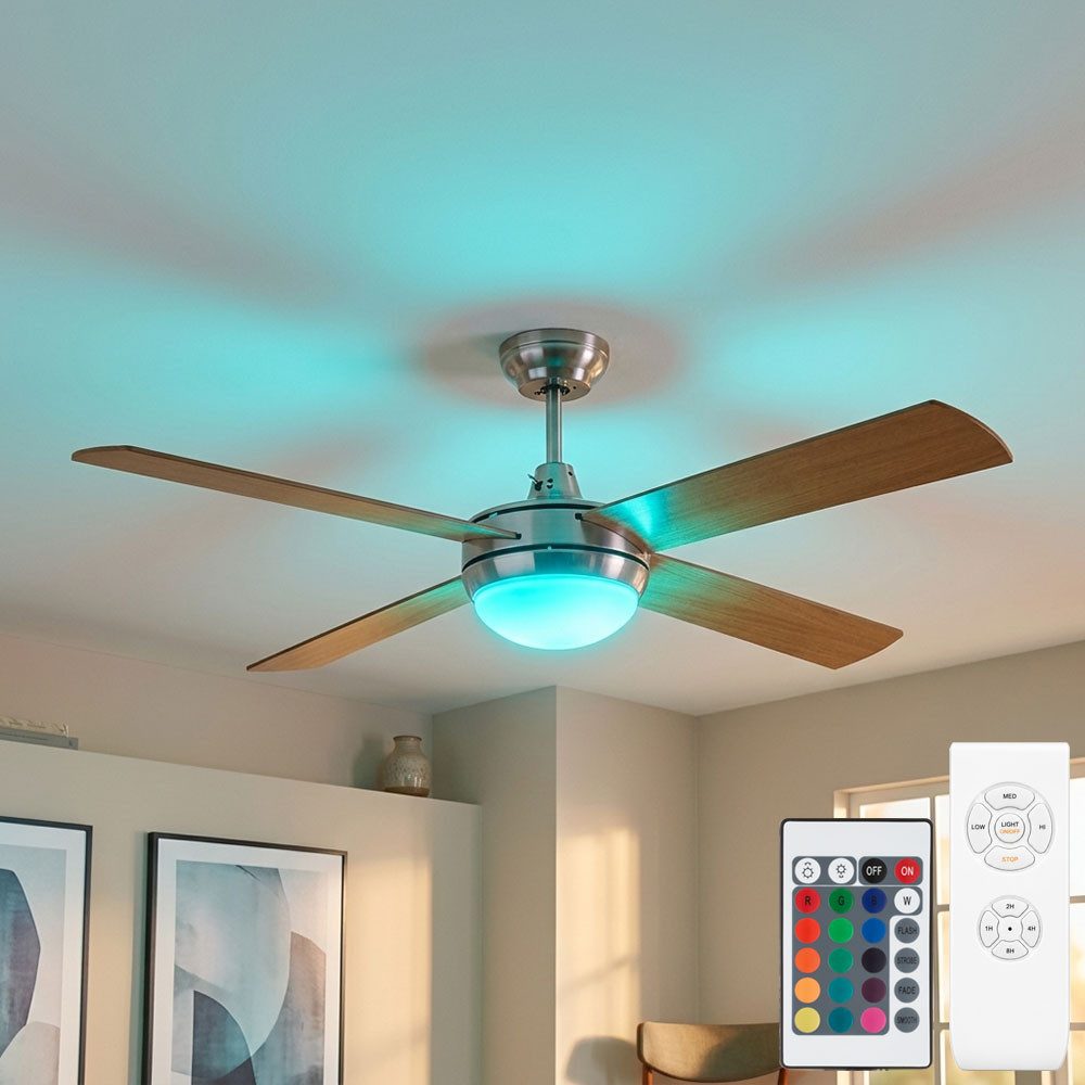 V-TAC Deckenventilator, LED Deckenventilator inkl. RGB-Farbwechsler Timer 3 Stufen Vor- und