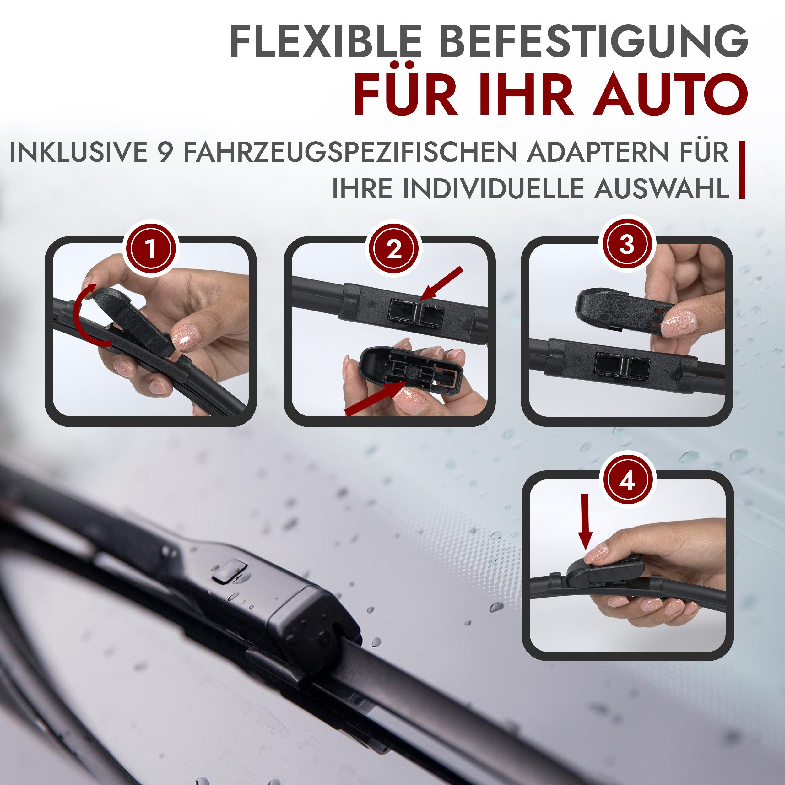 RECAMBO Scheibenwischblätter Scheibenwischer für Frontscheibe - Universal Adapter