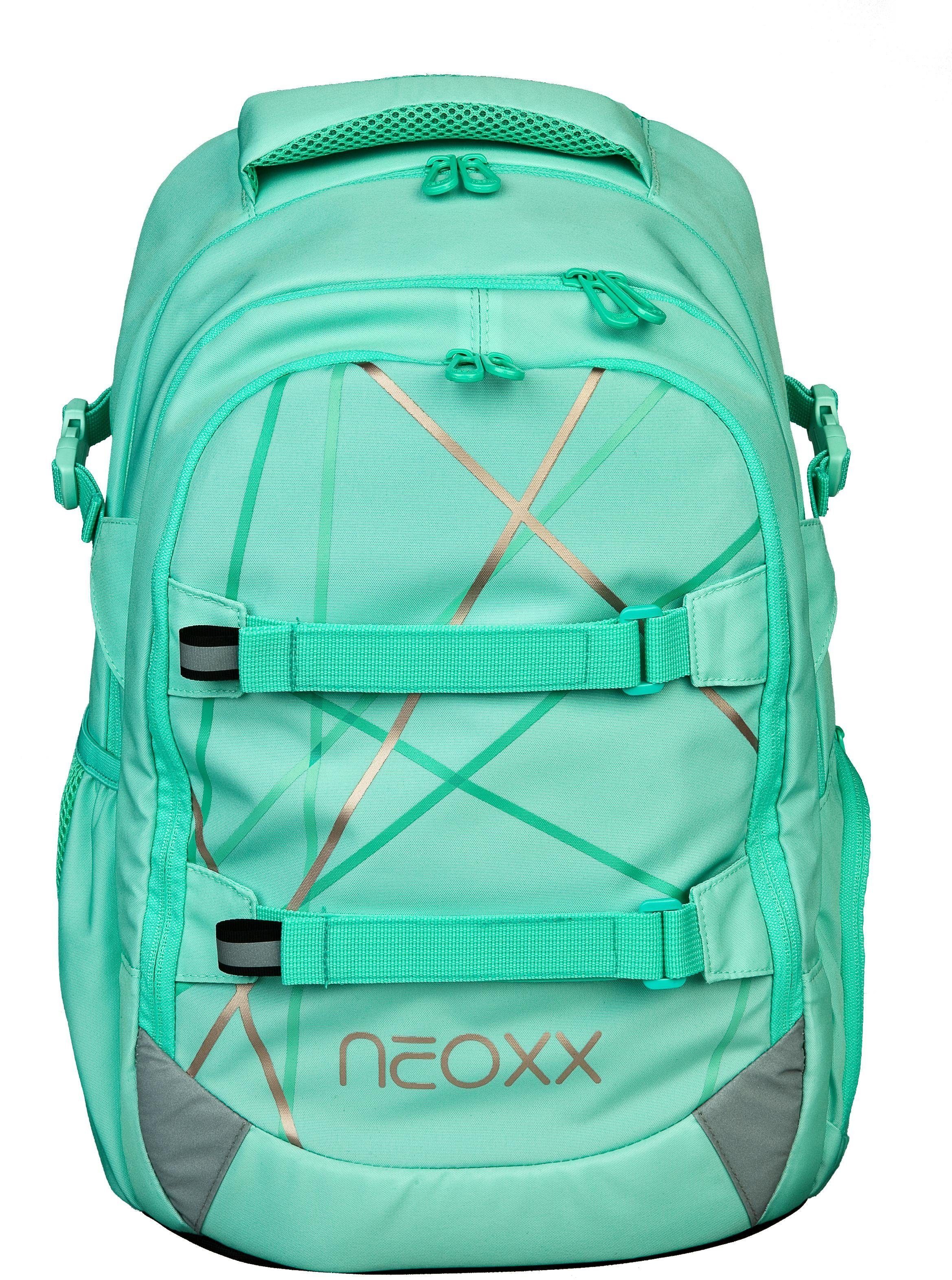 neoxx Schulrucksack Active, Mint to be, aus recycelten PET-Flaschen | Federmäppchen