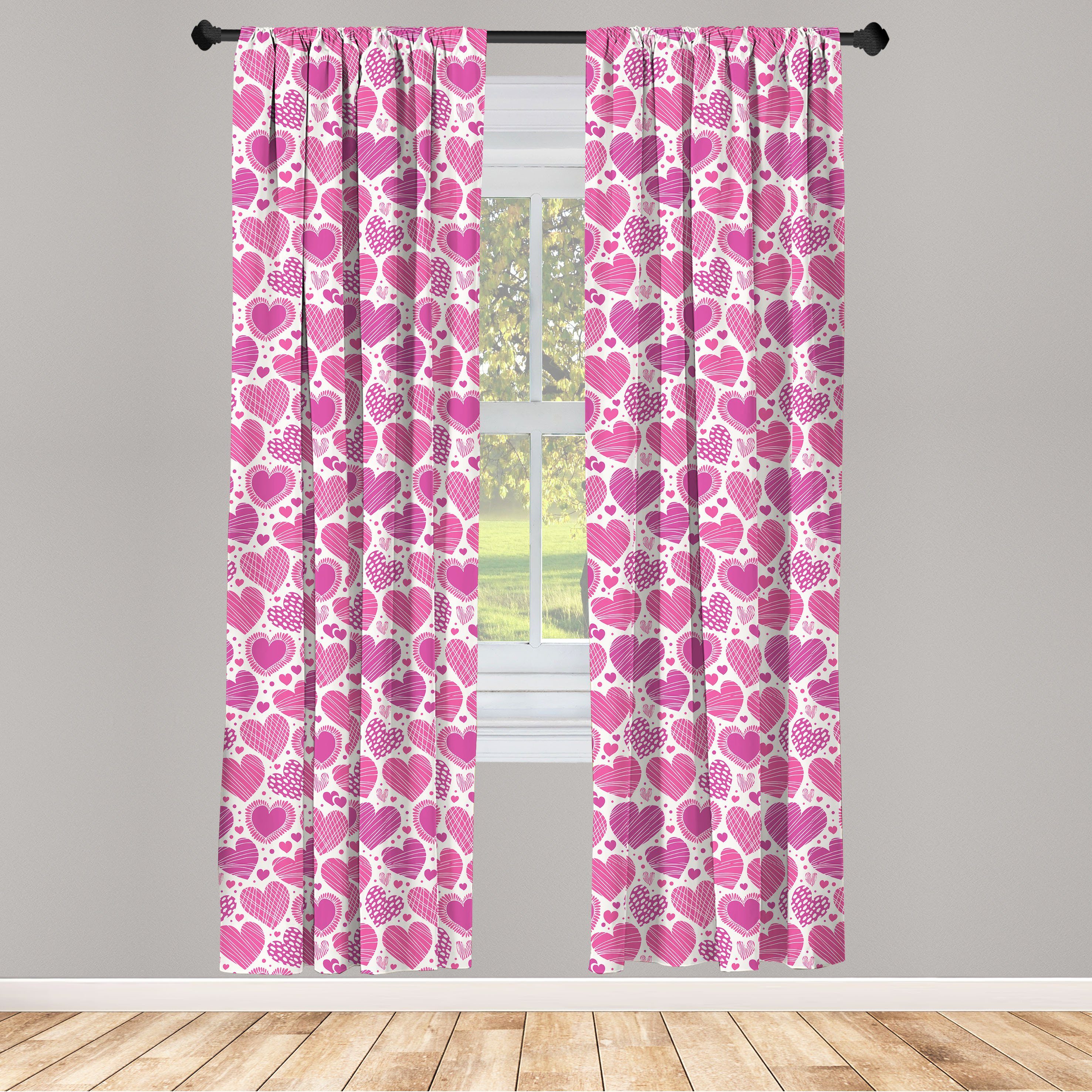 Gardine Vorhang für Wohnzimmer Schlafzimmer Dekor, Abakuhaus, Microfaser, Valentines Rosa Romantische Motive
