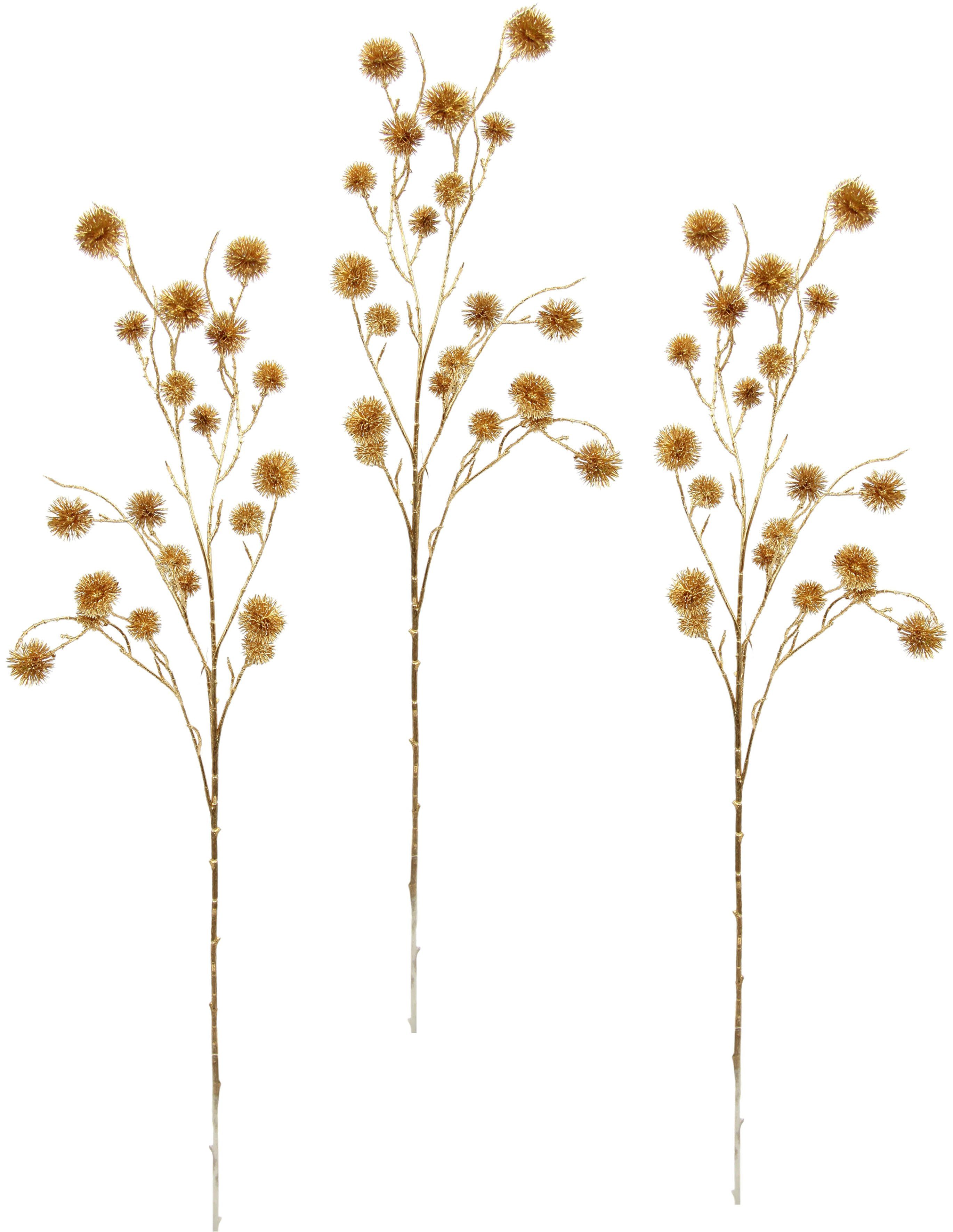 Kunstblume Distel, I.GE.A., Höhe 100 cm, Künstlicher Mini Distelzweig, gold Metallic, 3er Set