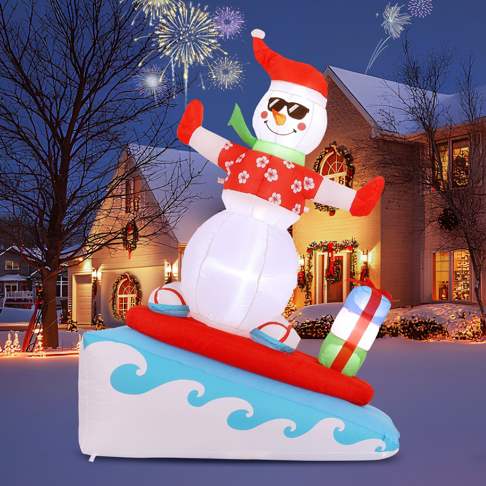 Elegear Schneemann 91/180CM LED Aufblasbare Schneemann mit LED Dekolicht, Weihanchtsfigur (Set, 1 St., 1tlg), mit 5 LEDs und Gebläse für Weihanchten deko Garten/Dach/Boden