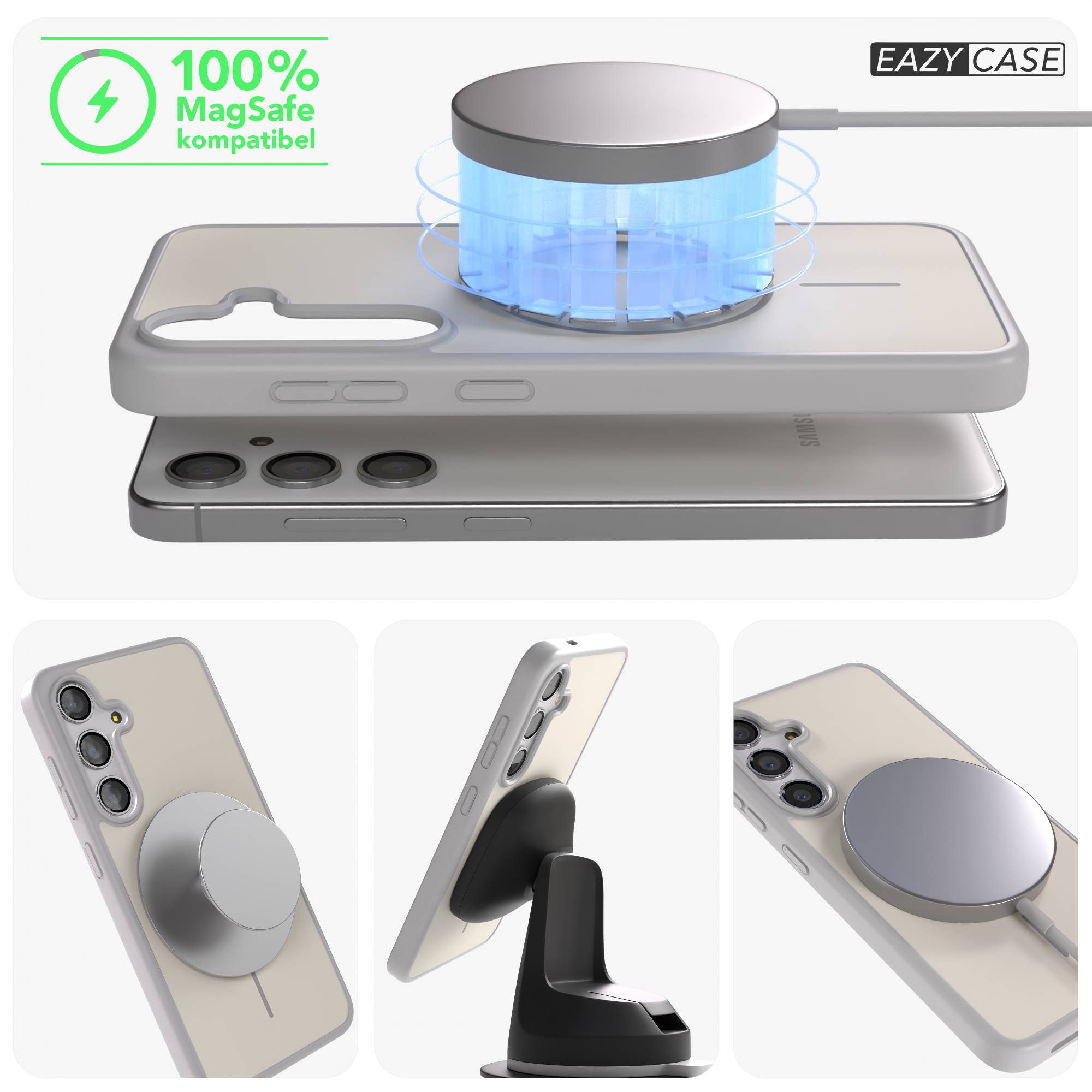 EAZY CASE Handyhülle Slim Outdoor MagSafe Case für Samsung Galaxy S24 6,2 Zoll, Leichtes Case mit starkem Grip & MagSafe in Grau