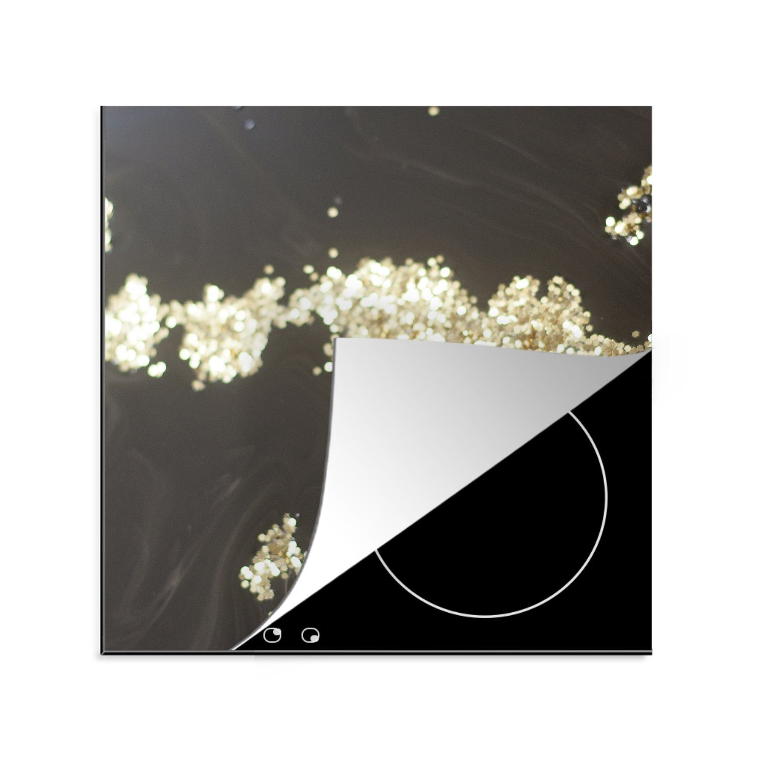 MuchoWow Herdblende-/Abdeckplatte Marmor - Gold - Muster - Schwarz, Vinyl, (1 tlg), 78x78 cm, Ceranfeldabdeckung, Arbeitsplatte für küche
