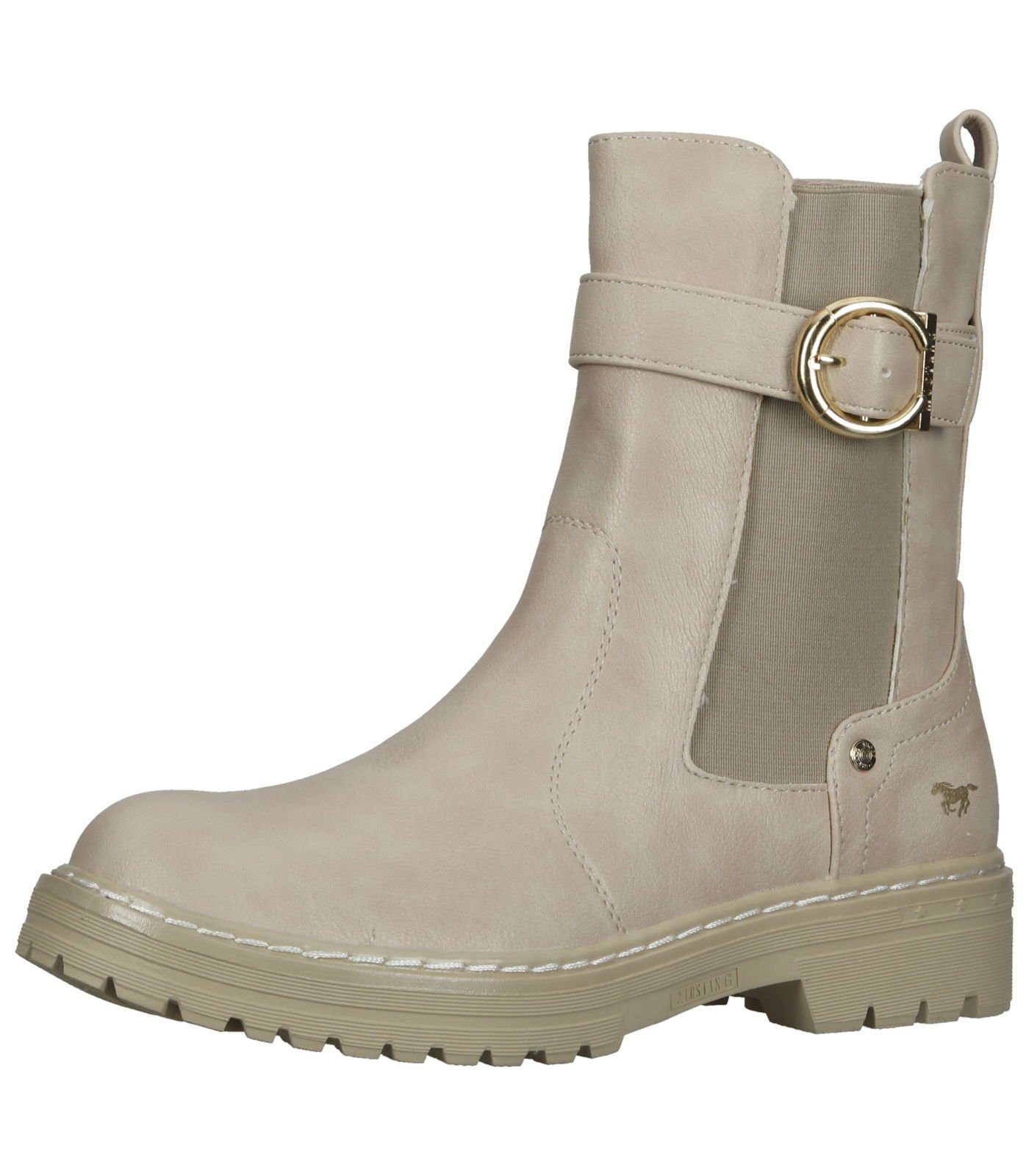 Stiefelette MUSTANG Lederimitat Beige Schnürstiefelette