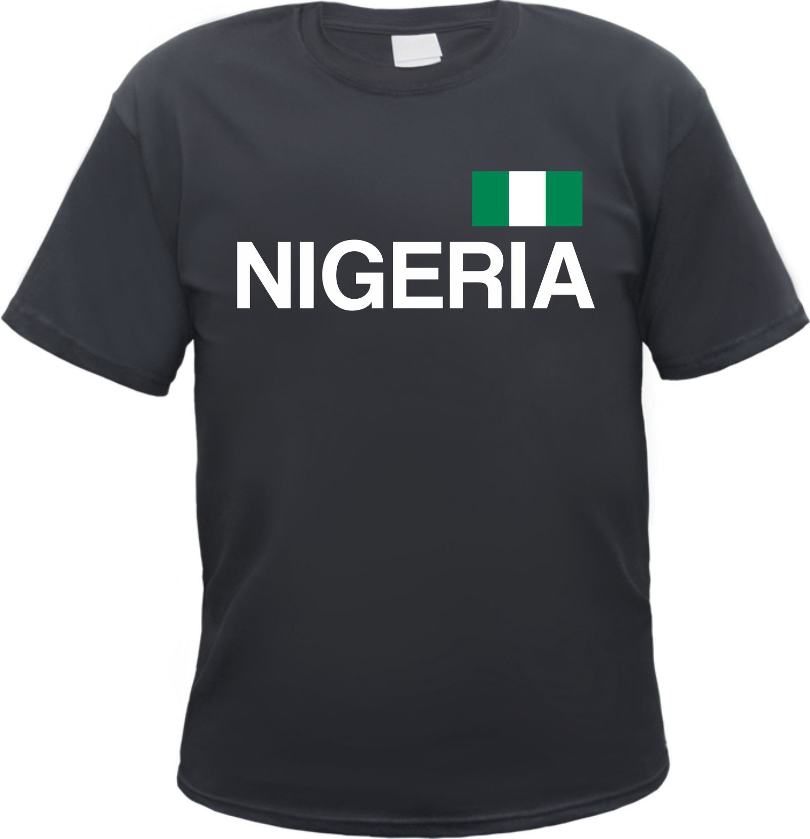 HB-Druck T-Shirt Nigeria Herren T-Shirt - Blockschrift mit Flagge - Tee Shirt aus 100% Baumwolle mit strapazierfähigem Aufdruck