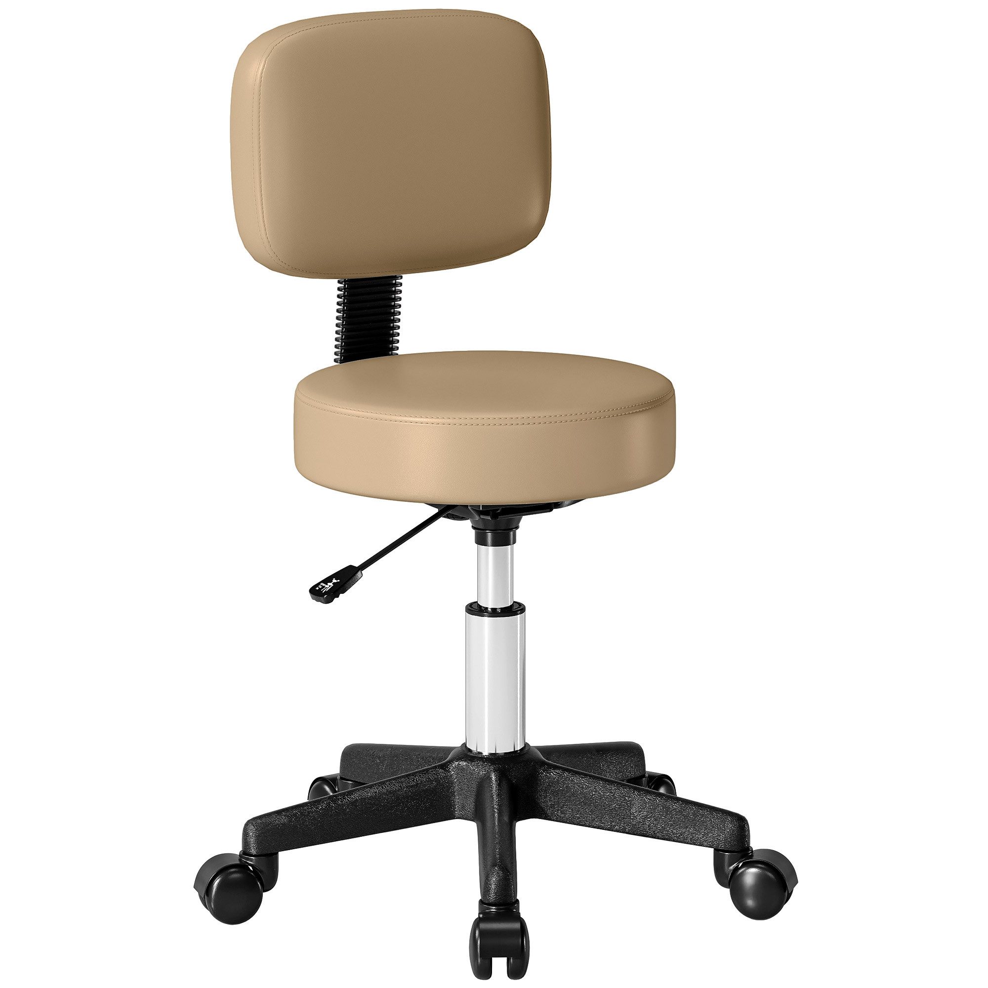 HOMCOM Rollsitz Rollhocker höhenverstellbar mit Rückenlehne (Bürohocker, 1 St., Arbeitshocker), für Büro Salon Massage Spa Hellbraun