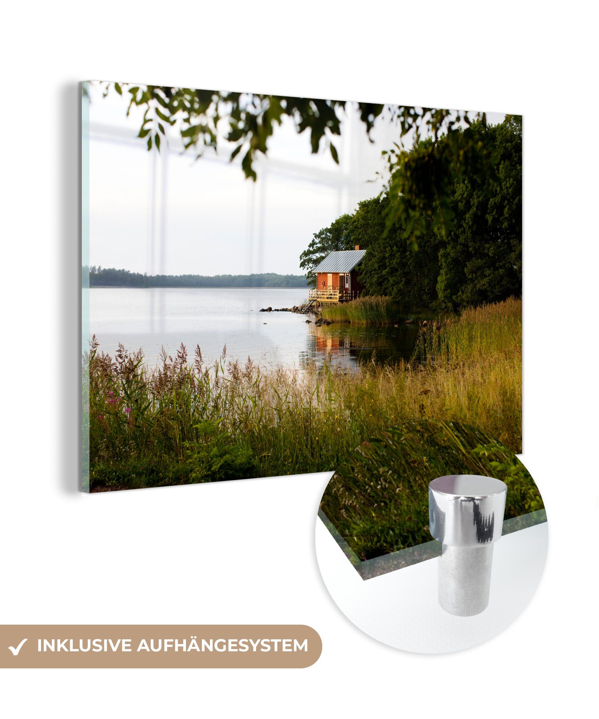 MuchoWow Acrylglasbild Kleines Haus an einem See in Finnland, (1 St), Acrylglasbilder Wohnzimmer & Schlafzimmer