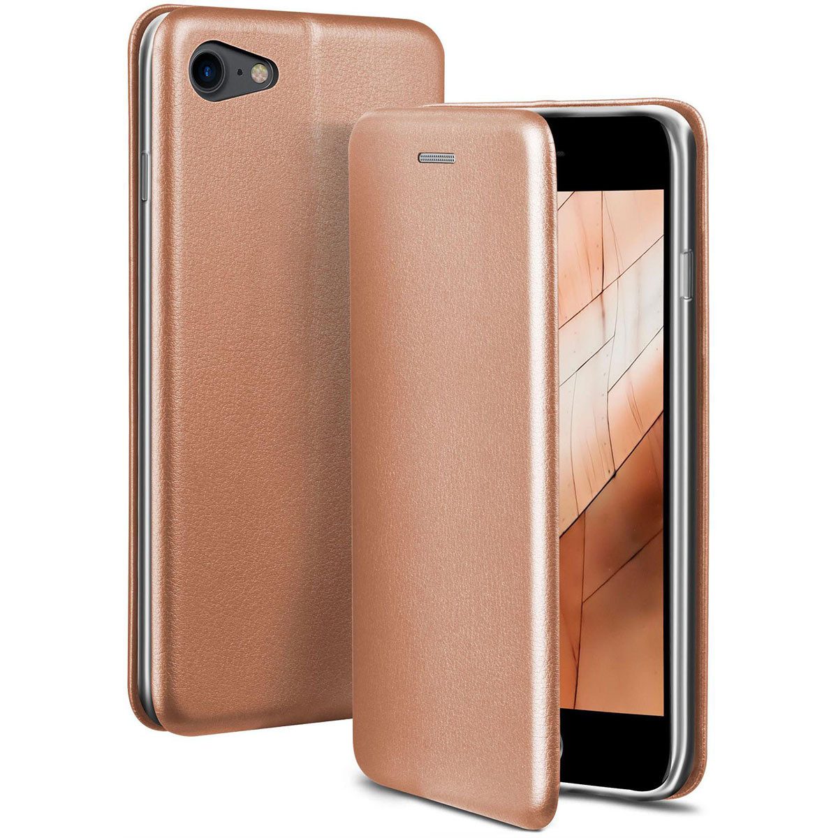 ONEFLOW Handyhülle für iPhone 7 Premium Hülle Business Cover Rosa 4,7 Zoll, 360 Grad Schutzhülle Flip Case Etui Klapphülle Dünn Leder Handy Tasche