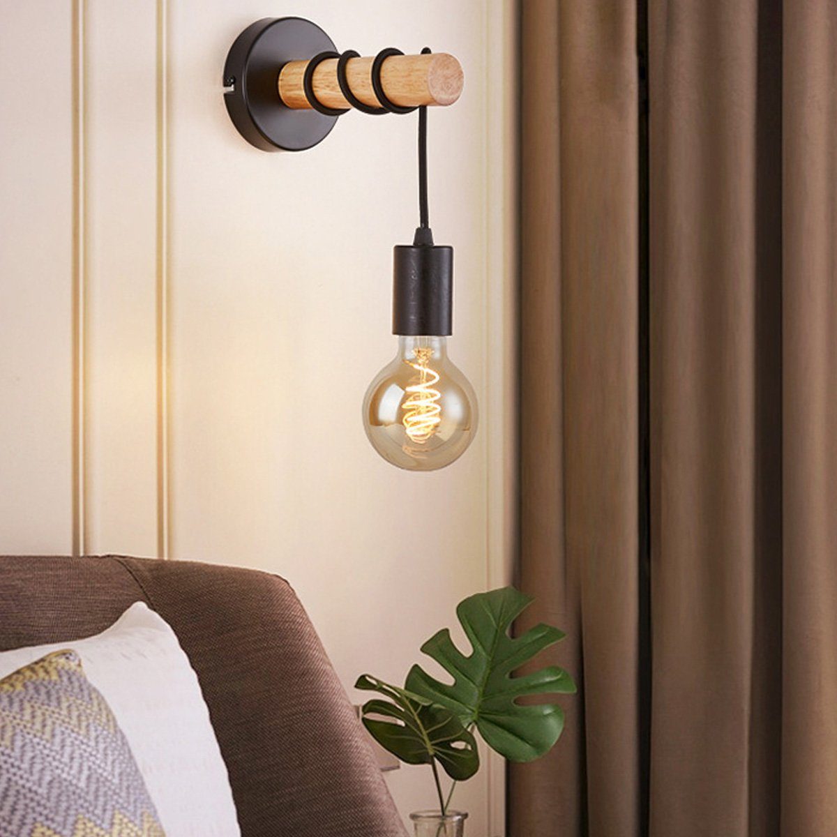 für Schlafzimmer,Wohnzimmer,E27-Lampenfassung, ohne DOPWii aus Wandlampe Wandleuchte Holz Retro LED Leuchtmittel, Vintage-Charme