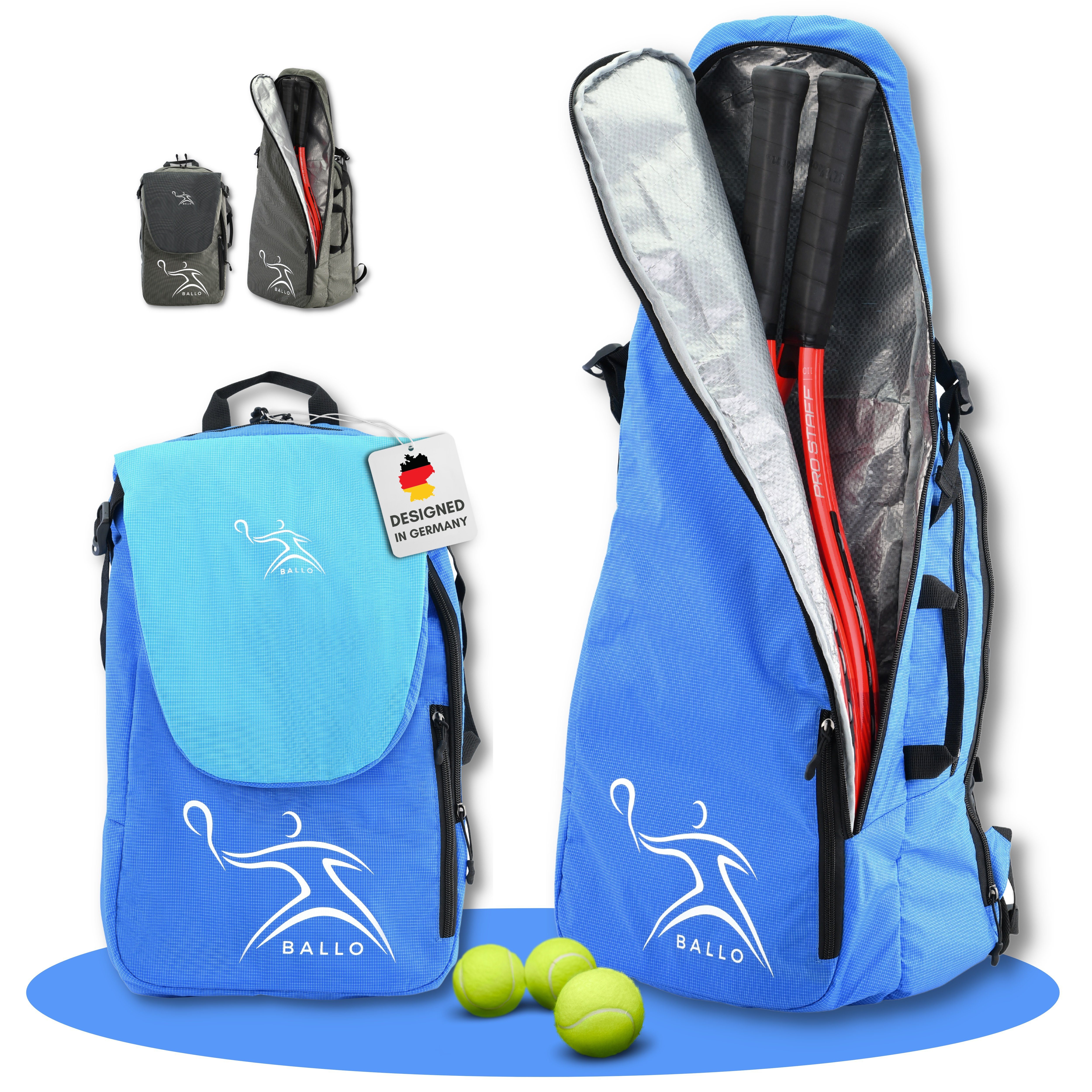 BALLO® Tennisrucksack Tennistasche Schlägertasche Rucksack Tasche Tennis Badmintion, separates Schlägerfach Blau