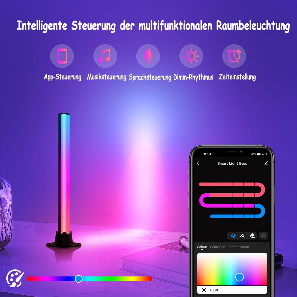 App/Fernbedienung, Stehlampe TV-Hintergrundbeleuchtung, Lichtband, LED-Rhythmuslicht Pick-up-Licht,2pcs, Smart für Intelligentes LANOR LED Innenräume