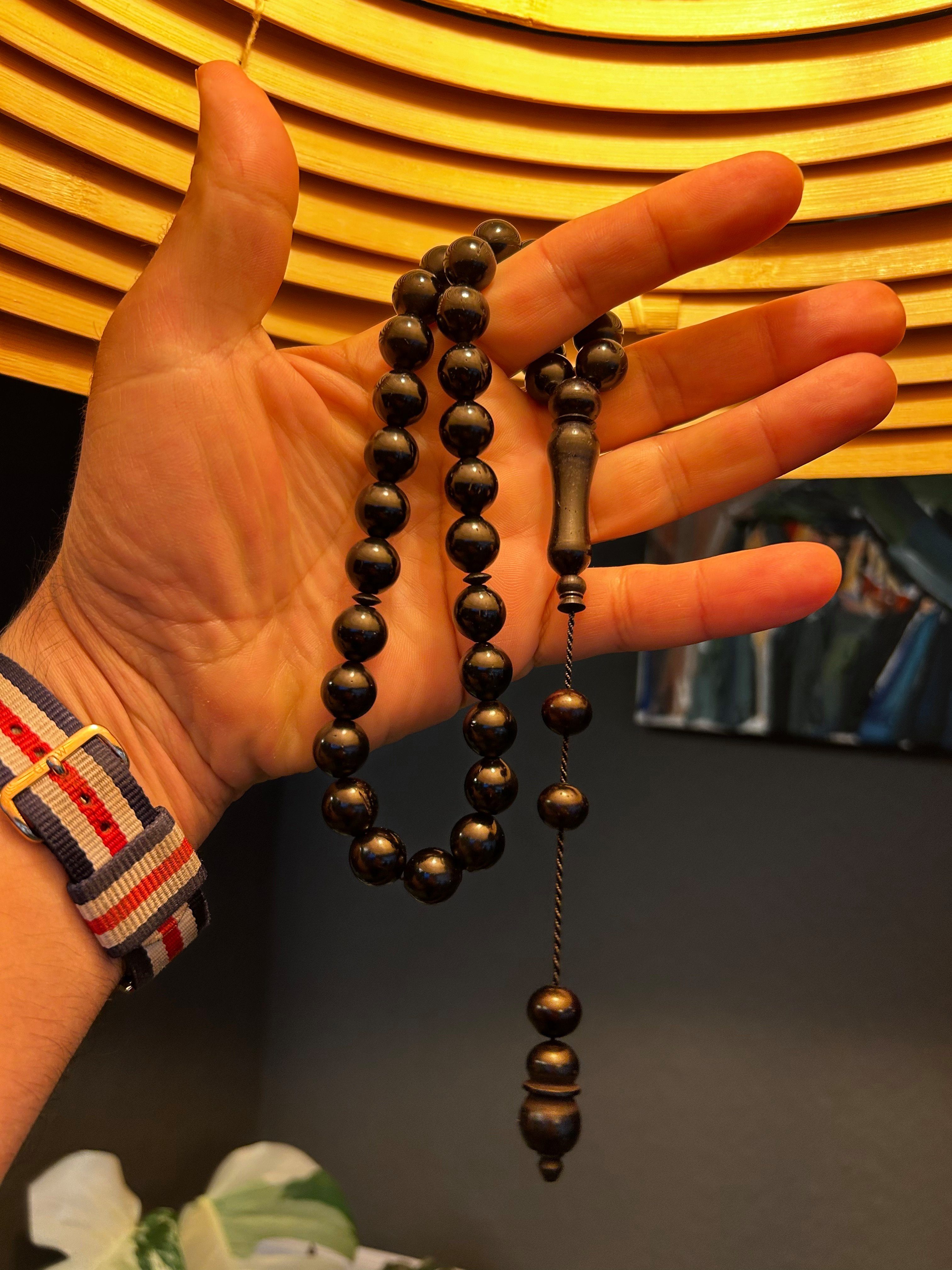 TesbihBid Kettenanhänger Gebetskette Amber (33-tlg) Schwarz Misbaha Tesbih Bakalite faturan Prayerbeads