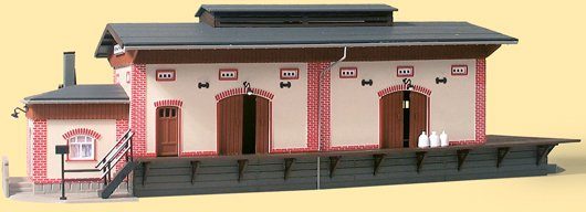 Image of Auhagen Modelleisenbahn-Gebäude »Güterschuppen, weiß/rot«, Spur H0, Made in Germany