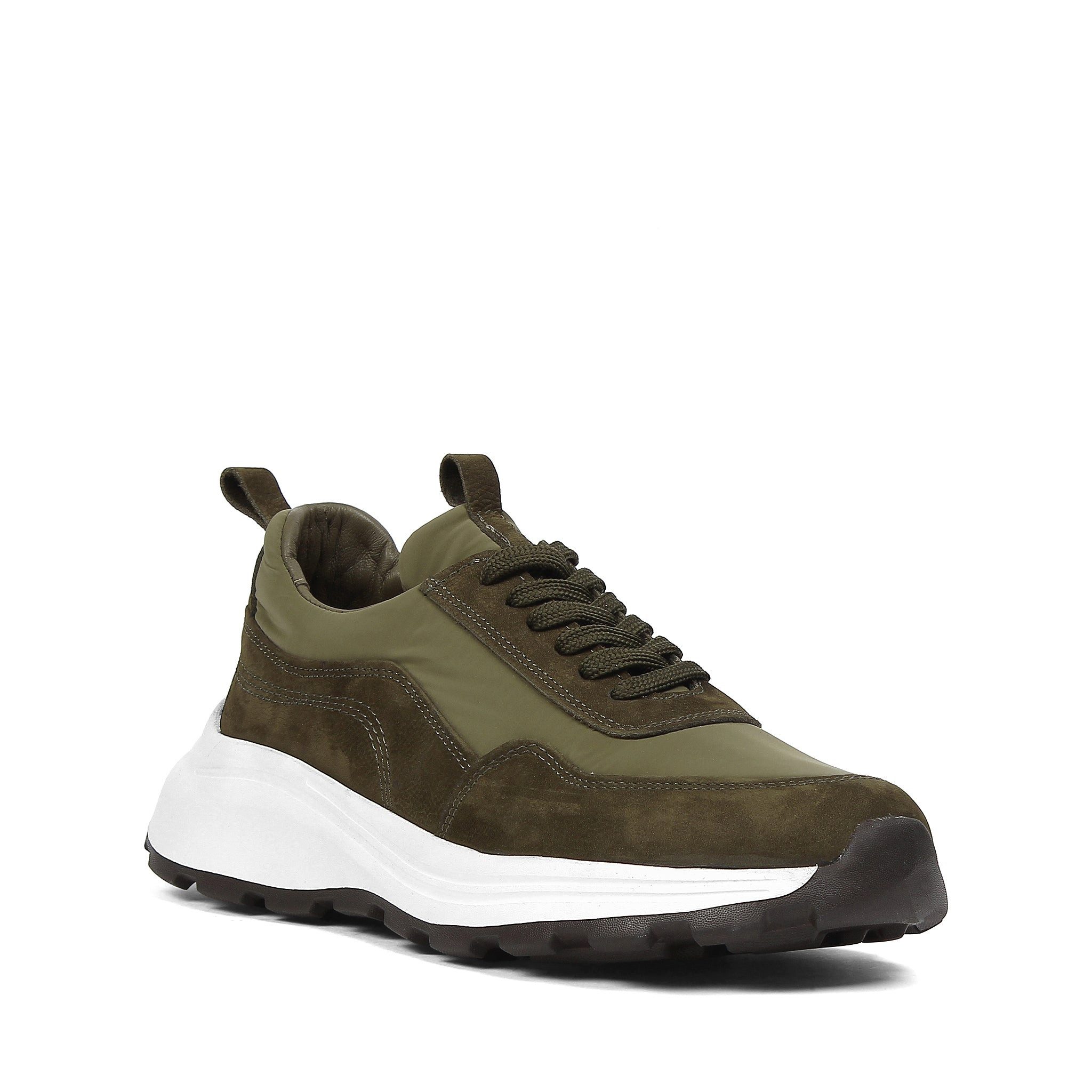 Celal Gültekin Plateau Wildleder Sneaker Profilsohle Low-Top Herren Sneaker Veloursleder, Echtleder-Futter & Decksohle, Khaki, 43