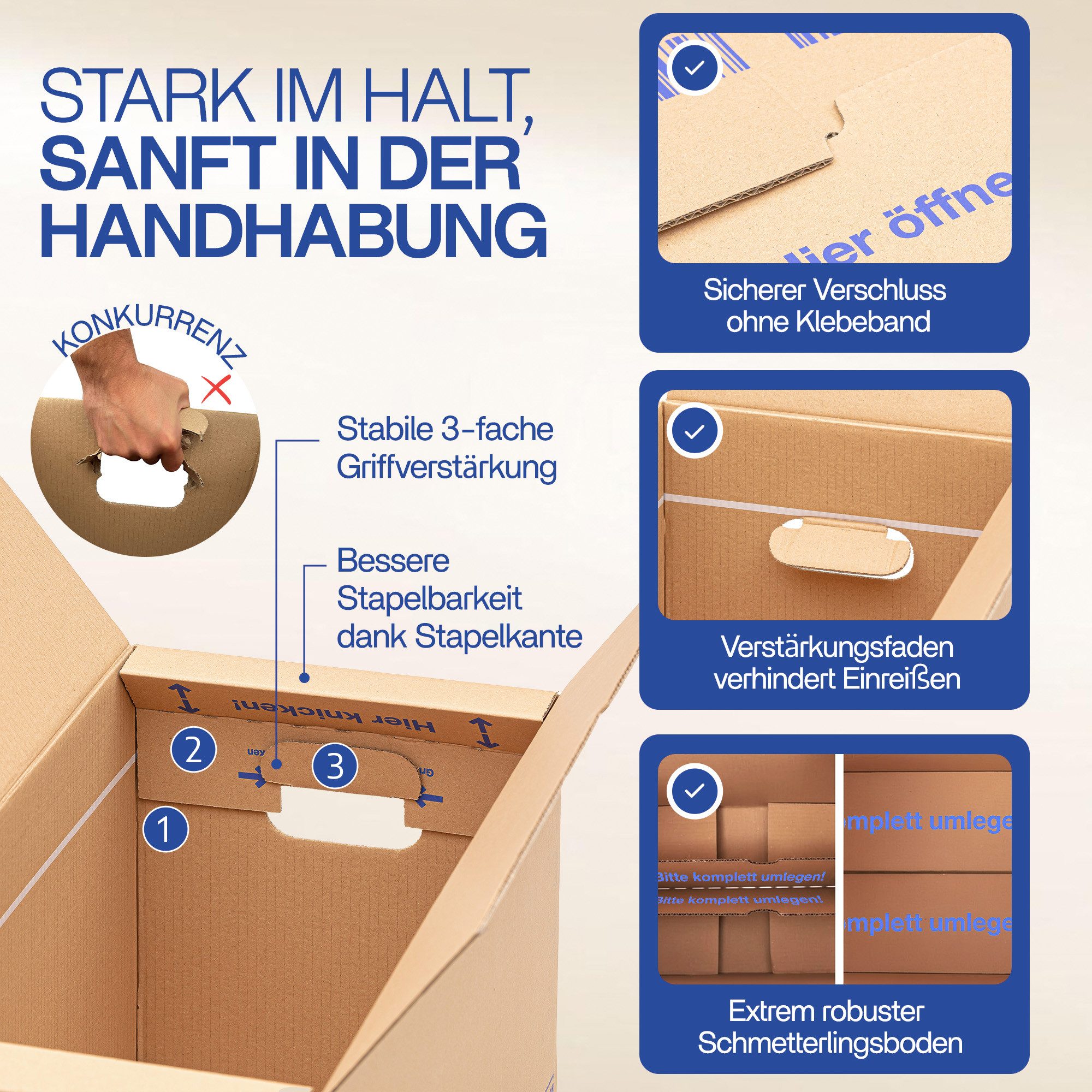 KK Verpackungen Aufbewahrungsbox (Spar-Set, 15 St., 15er-Set), Movebox 2-welliger Umzugskarton Umzugskiste 40kg Braun – Bild 4 von 5