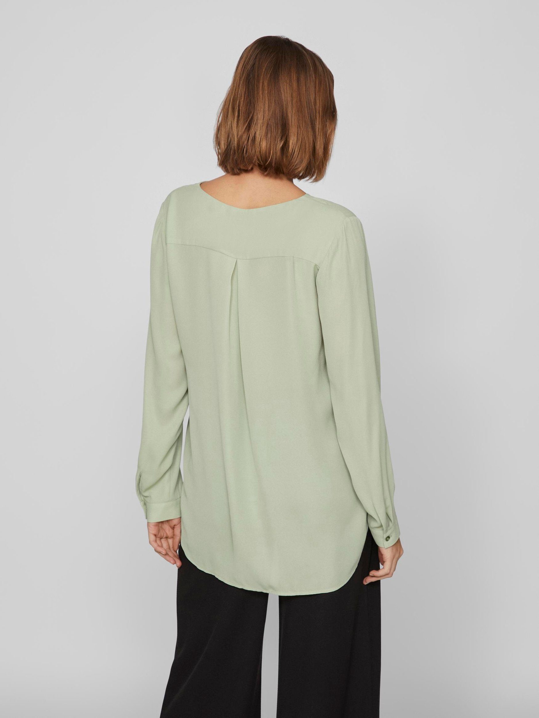 Blusenshirt Vila Schlichte V-Ausschnitt 4732 Langarm Olive Bluse Business VILUCY in mit