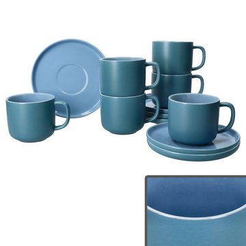 Ritzenhoff & Breker Tasse Ritzenhoff 6er Set Jasper Kaffeetassen mit Untertassen Ozeanblau, Steingut