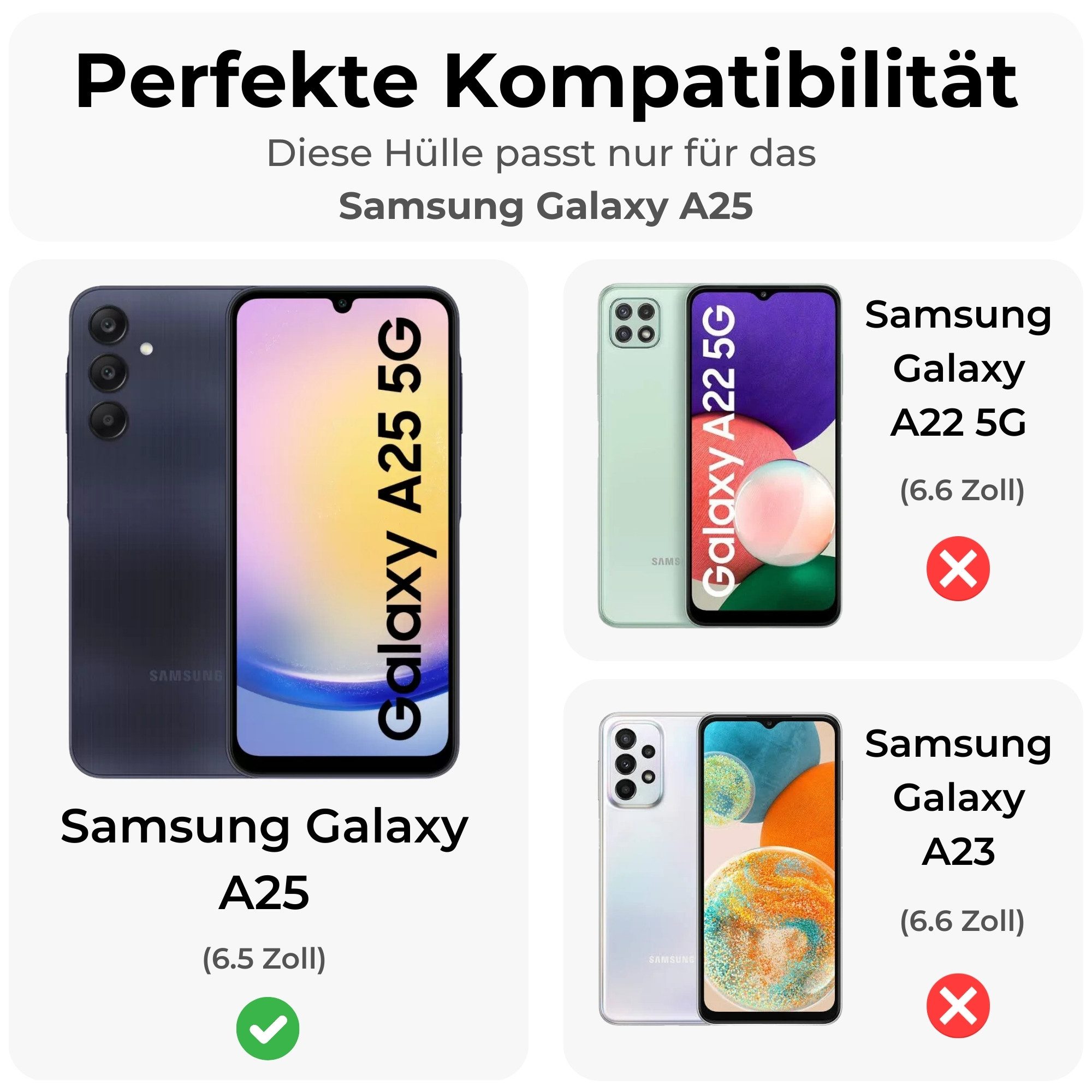 betterfon Handyhülle Handytasche für Samsung Galaxy A25 5G Klapphülle Schwarz, 3 Kartenfächer, Magnetverschluss & Standfunktion im Lederlook
