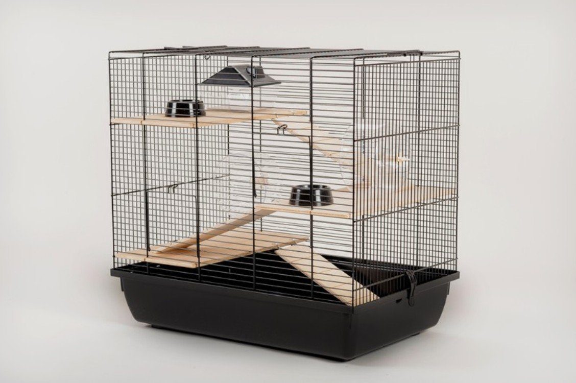 Kleintierkäfig Hamsterkäfig Mäusekäfig Nagerkäfig 59 x 38 x 55 cm schwarz mit Zubehör