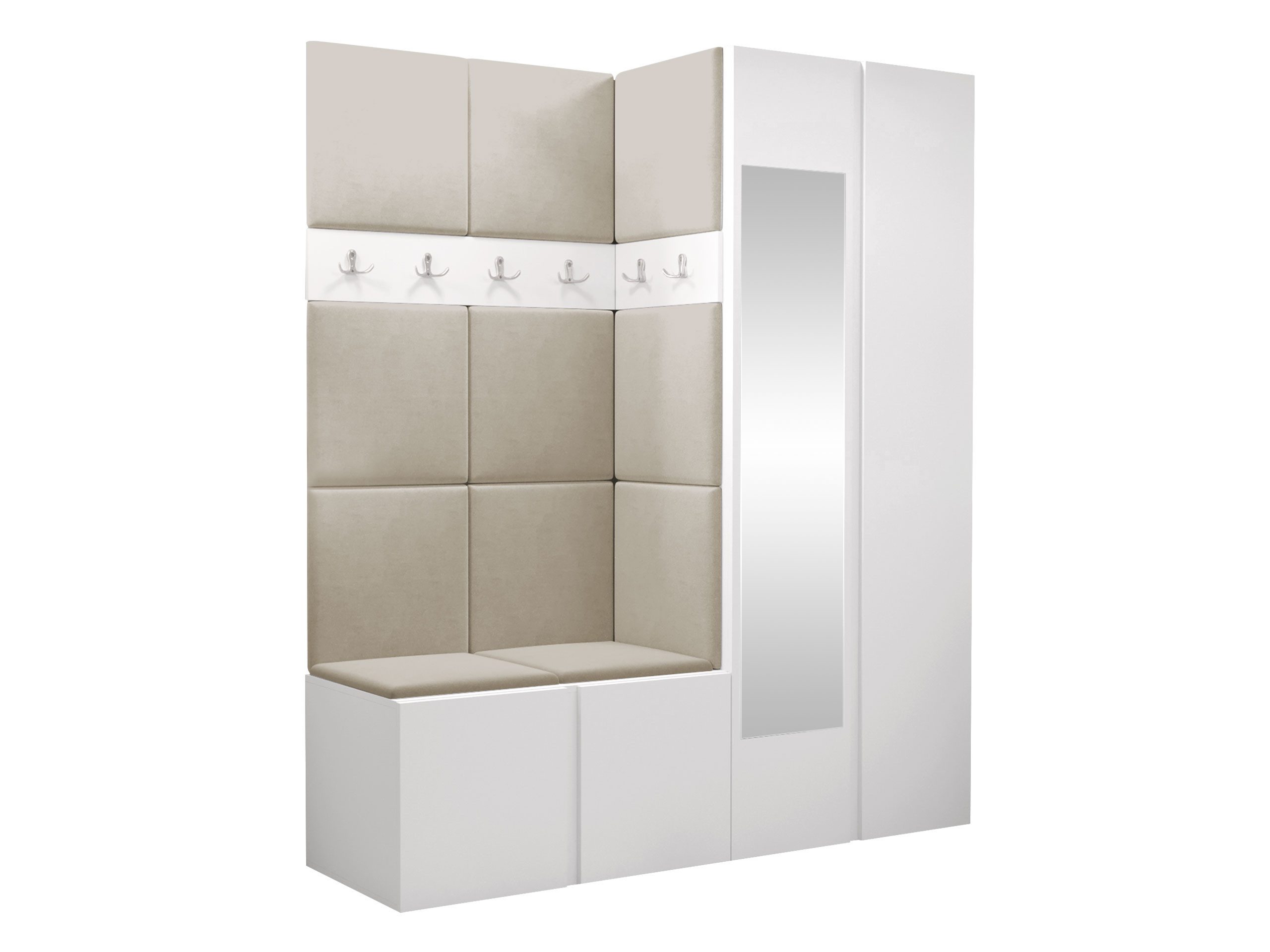 MIRJAN24 Garderoben-Set Orion XII, (Komplett-Set, Schrank, Schrank mit Spiegel, 2x Kleiderhaken, Paneel 11x 42x42), Auswahl aus Fronten und Polsterplatten