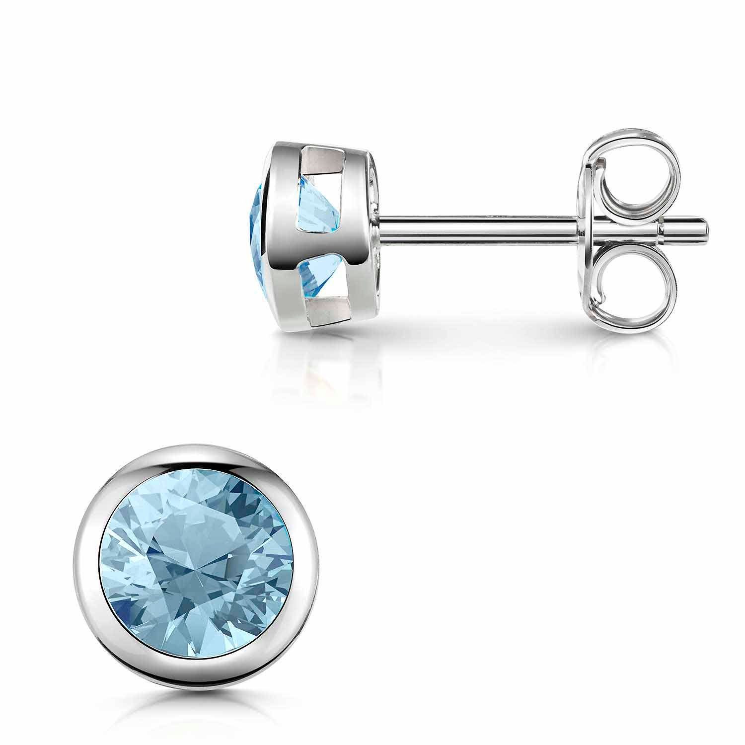 Materia Paar Ohrstecker Damen Zirkonia Blau hellblau klein Ø6mm rund SO-486, 925 Sterling Silber