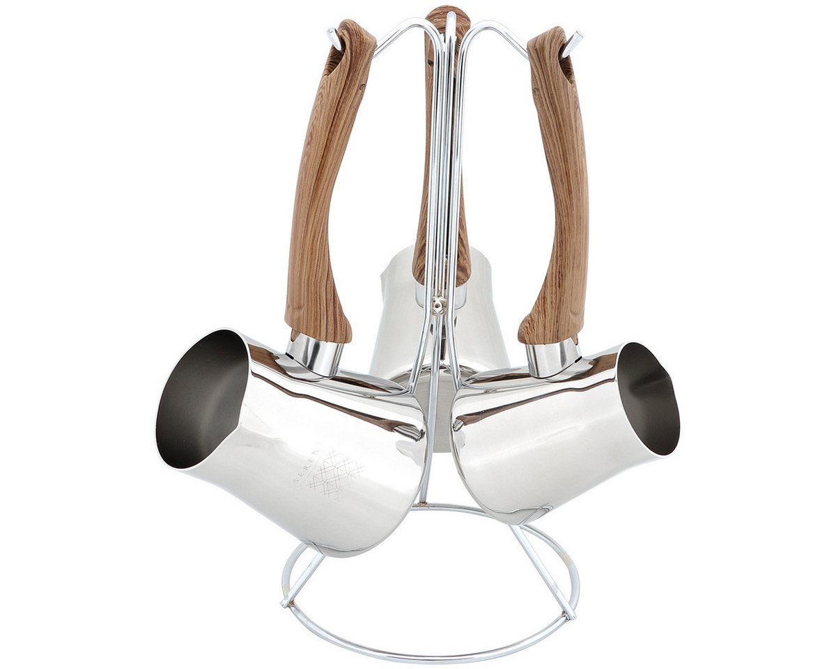 SERENK Kaffeekanne Serenk Kaffeekännchen Set 4-tlg Edelstahl Cezve mit Ständer, (4-St)