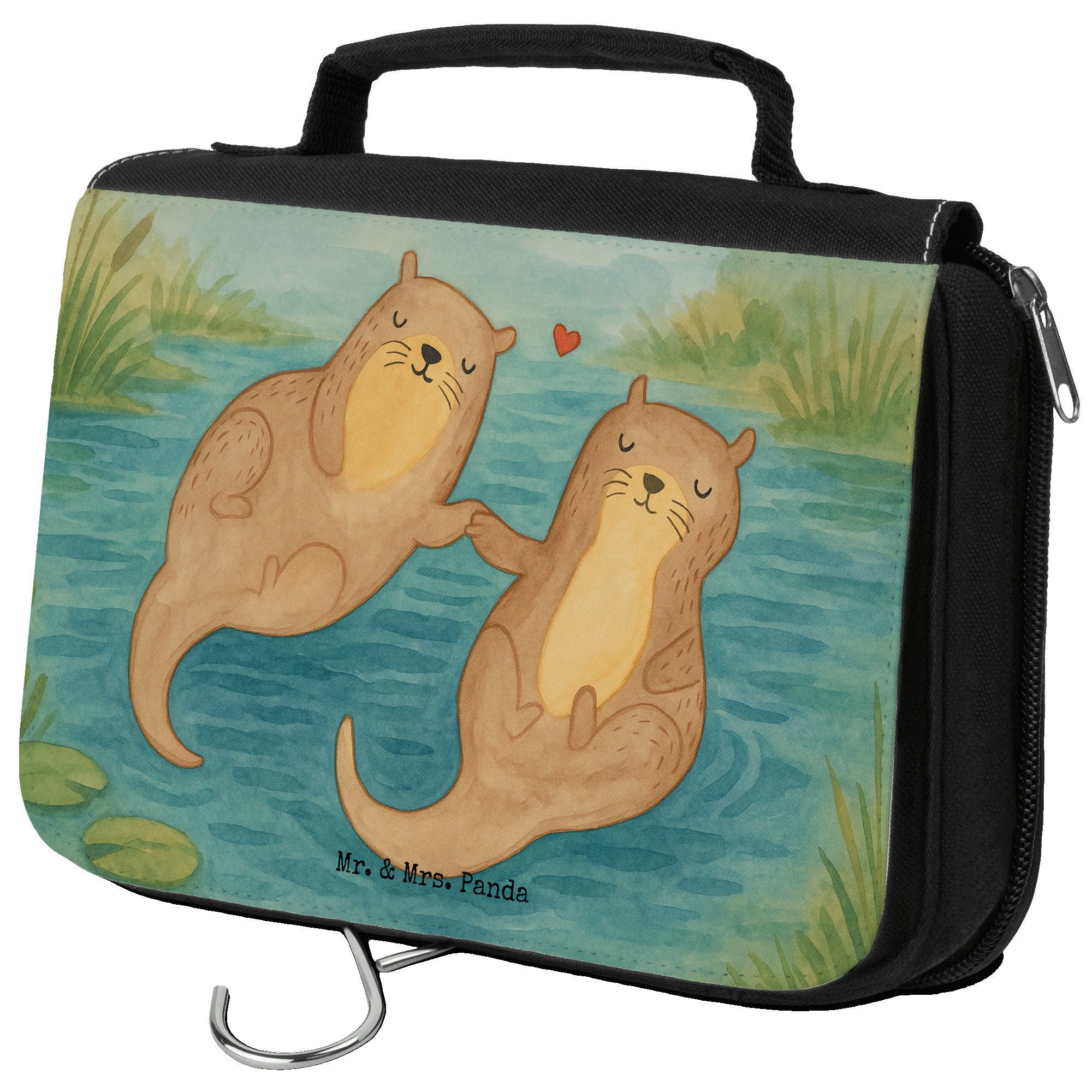 Mr. & Mrs. Panda Сумки для туалетного приладдя Otter Hände halten Design, badtasche, Weiß, glücklich, Kosmetiktasche (Packung, 1-tlg)