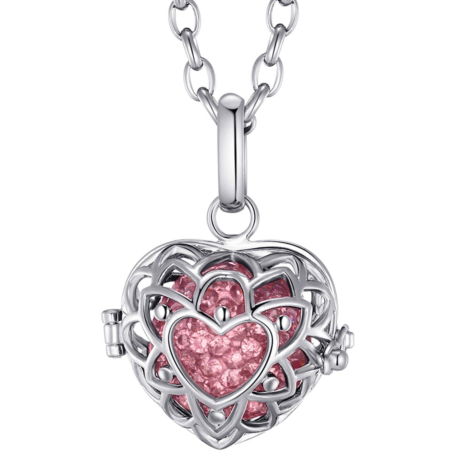 Morella Kette mit Anhänger Morella® Damen Halskette Edelstahl 70 cm mit Herzform Anhänger und (2-tlg., Kette inkl. Klangkugel und Samtbeutel), Silberne Kette, Herzform, austauschbare Klangkugel, im Samtbeutel