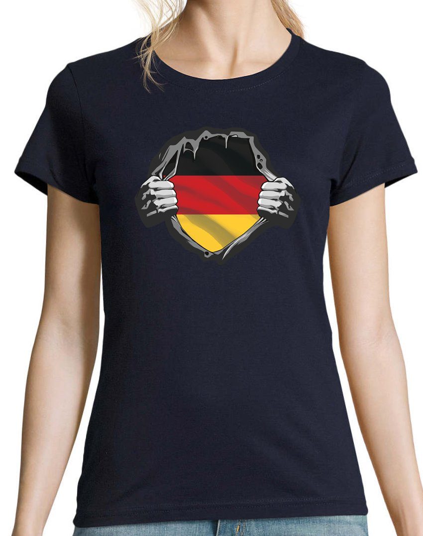 Herz mit Shirt Youth Print Damen Designz T-Shirt Navy modischem Deutschland