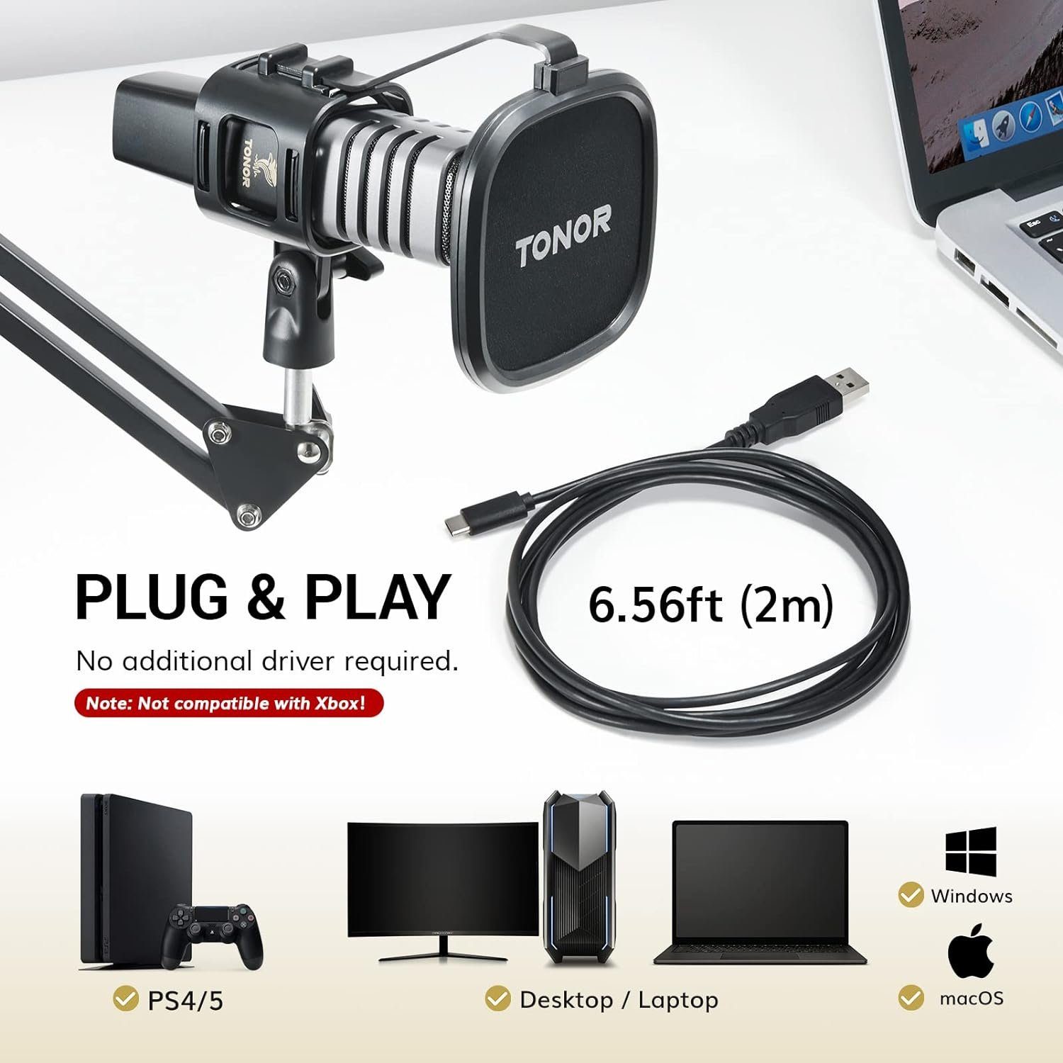 TONOR Streaming-Mikrofon mit Arm Popfilter Mikrofonspinne, Gaming USB  Mikrofon mit RGB für Game, Konferenzen für PS4 und PS5