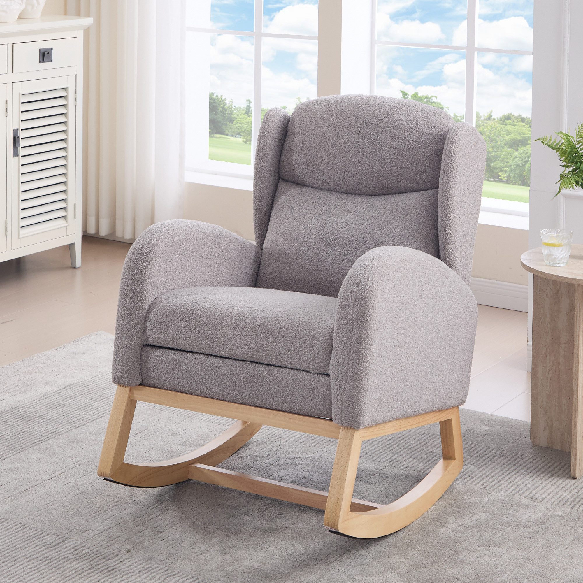 HAUSS SPOLE Schaukelstuhl mit Fußstütze,Relaxsessel Schaukelsessel Polsterstuhl mit Tasche (Ergonomischer Relax- und Stillstuhl aus Teddy-Stoff, 1 St), Hohe Rückenlehne, platzsparend, ideal für Wohnzimmer & Schlafzimmer