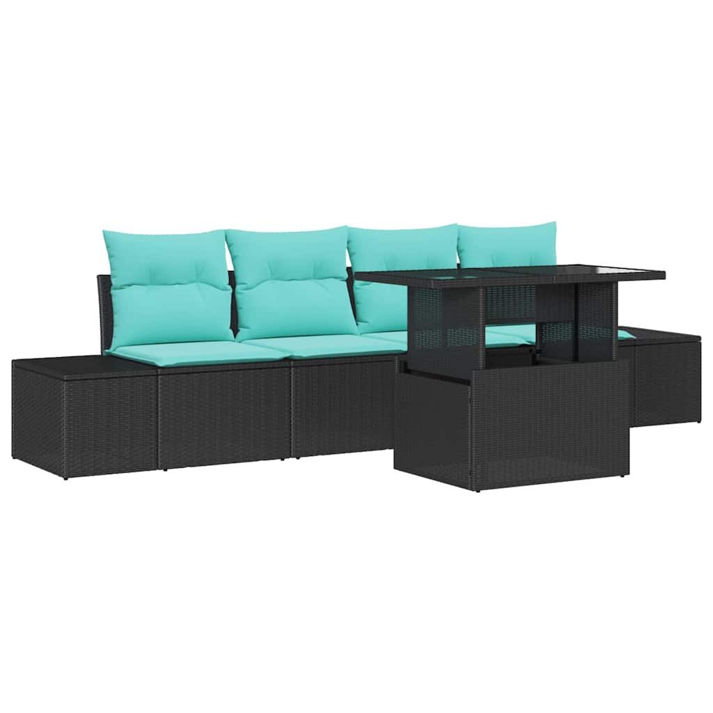 vidaXL Loungesofa Sofa Set 5 stk. 4-Sitzanzahl Schwarz und Blau Poly-Rattan, 5 Teile