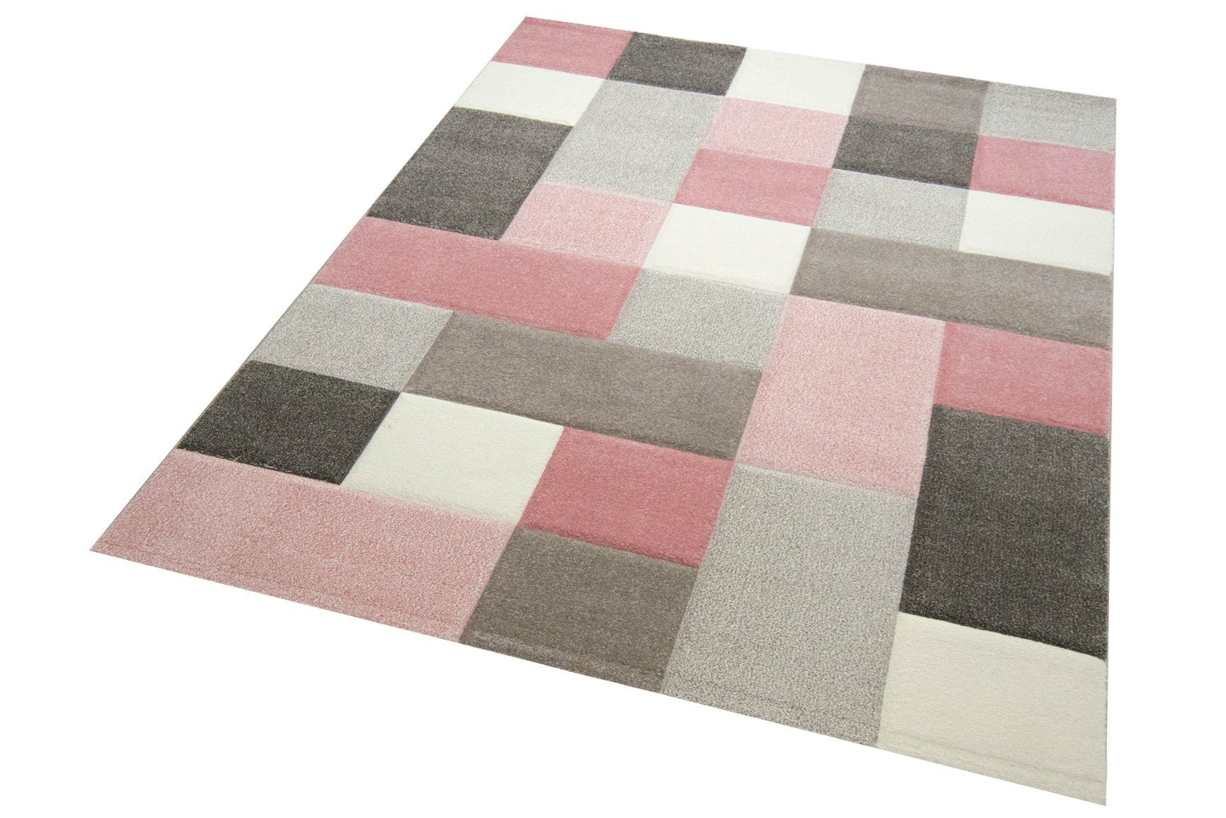 Carpetia Teppich Designer Teppich Wohnzimmer mit Karo Muster in Creme Pink günstig online kaufen