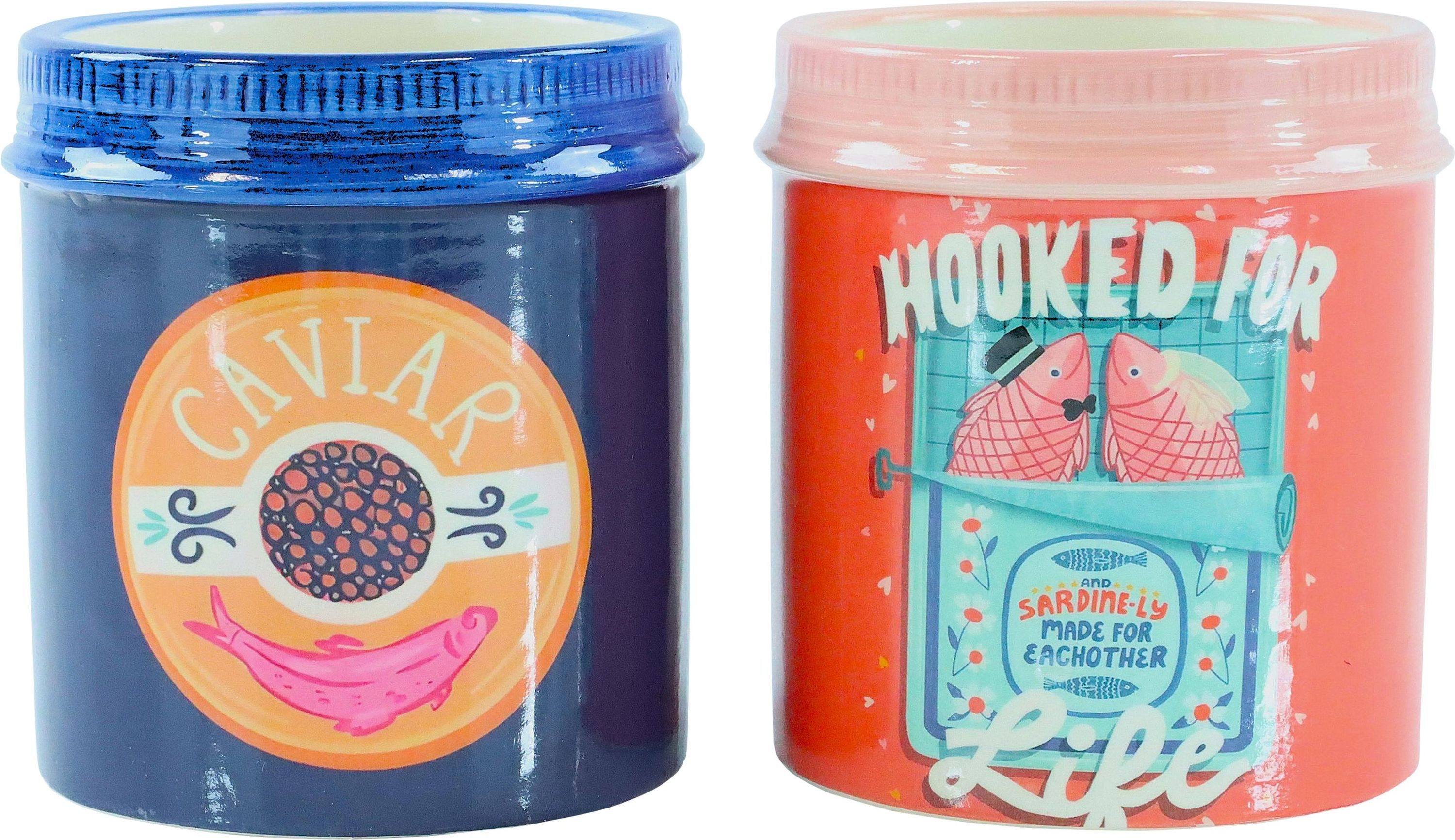 FURNARO Blumentopf Ocean Pantry (2 St., Set), 2-teilig, Meerestier-Motiv, Keramik, Ø7,8 x 8,2 cm