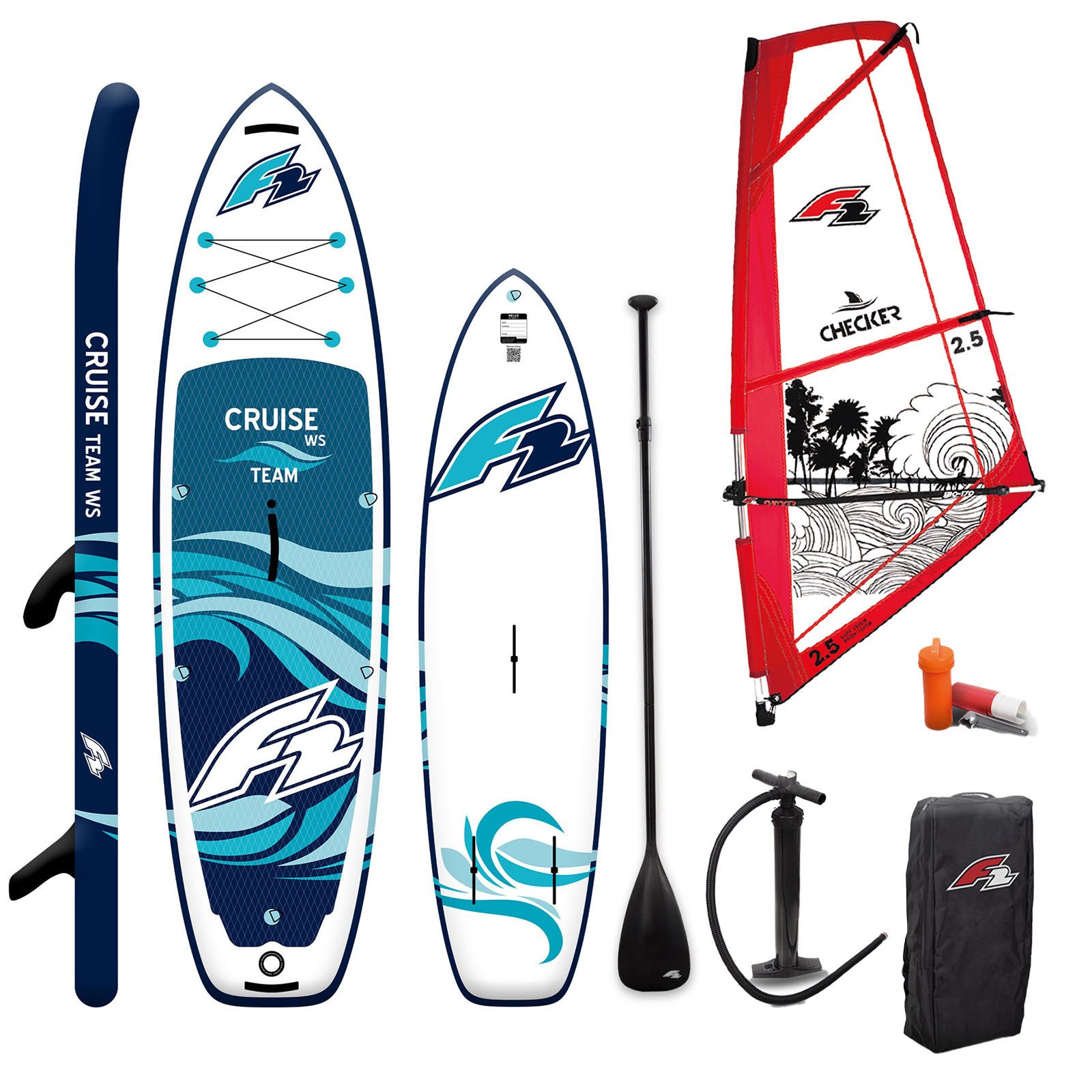 SUP-Board F2 Set Cruise Team SUP 10'6" mit Windsurfsegel Checker 4qm