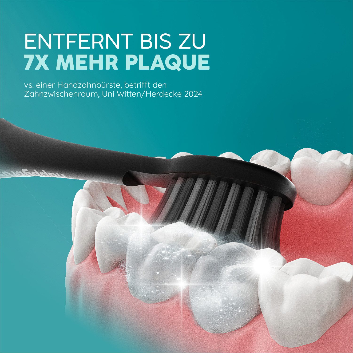 happybrush Schallzahnbürste Eco Vibe 3 AllBlack - TESTSIEGER - 8 Wochen Power Akku, Aufsteckbürsten: 4 St., Eco Vibe 3, 3 individuelle Putz-Modi, Schalltechnologie