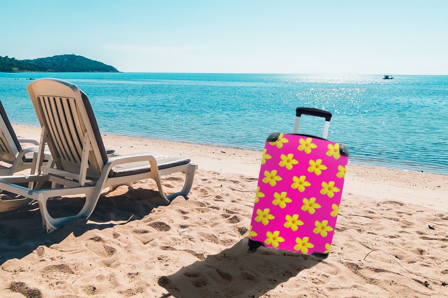 Ferien, Handgepäck Gelb Reisekoffer MuchoWow - Handgepäckkoffer Rollen, für Trolley, Muster, Reisetasche mit rollen, Blumen 4 -