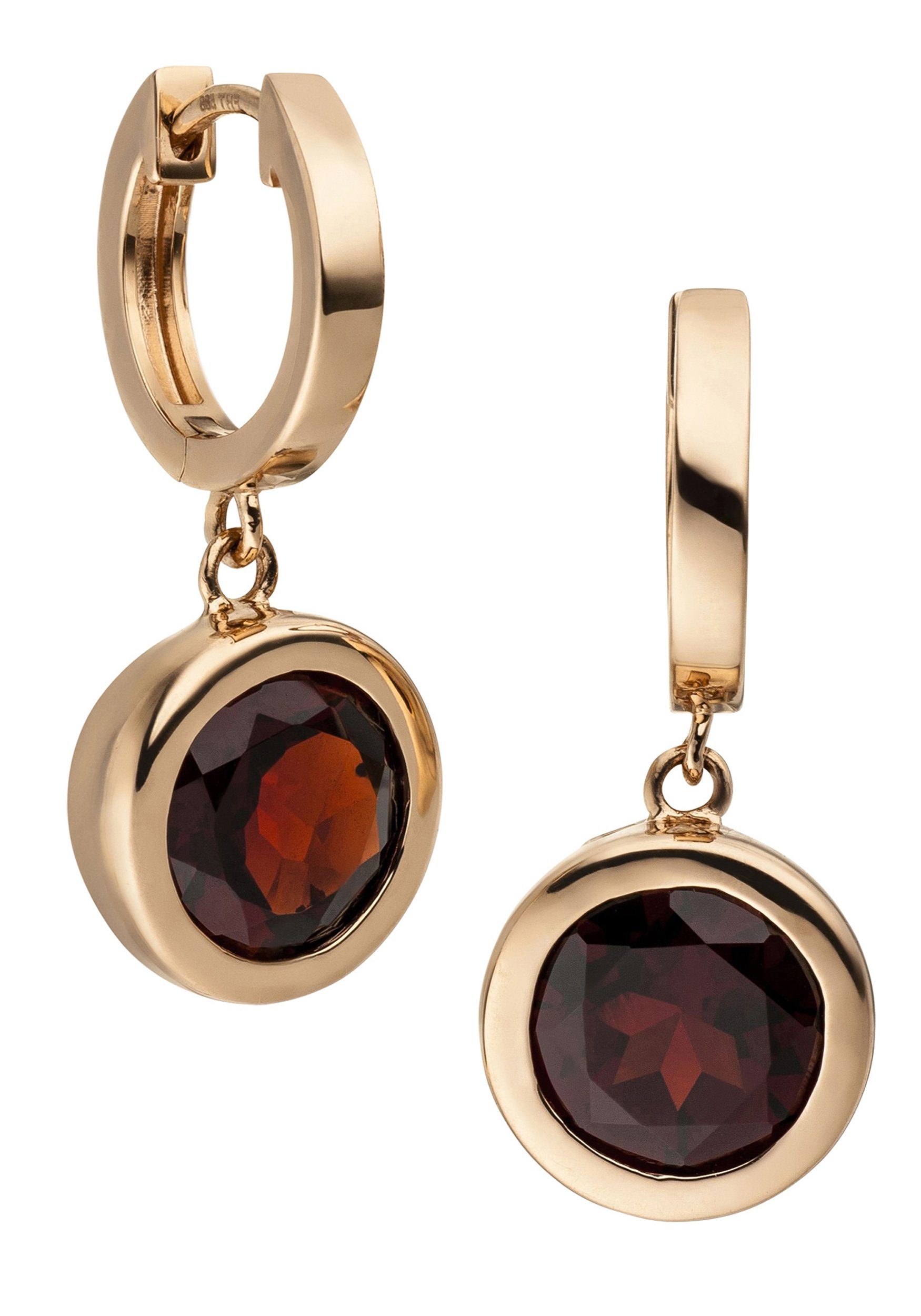 Valentinstagsgeschenk JOBO Paar Creolen Ohrringe Roségoldohrringe 27 mm lang, 585 Roségold mit Granat, goldfarben