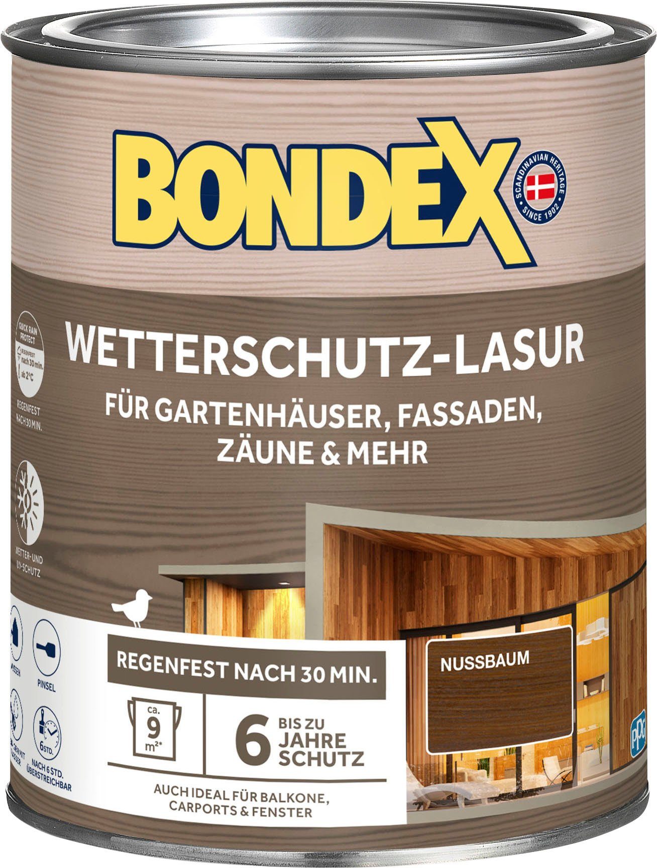 Bondex Holzschutzlasur Wetterschutzlasur, braun transparent Semi Nussbaum